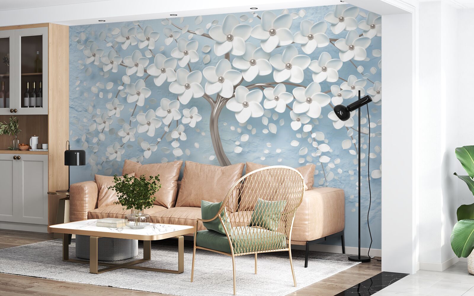 Papier peint sur fond de ciel bleu, un arbre