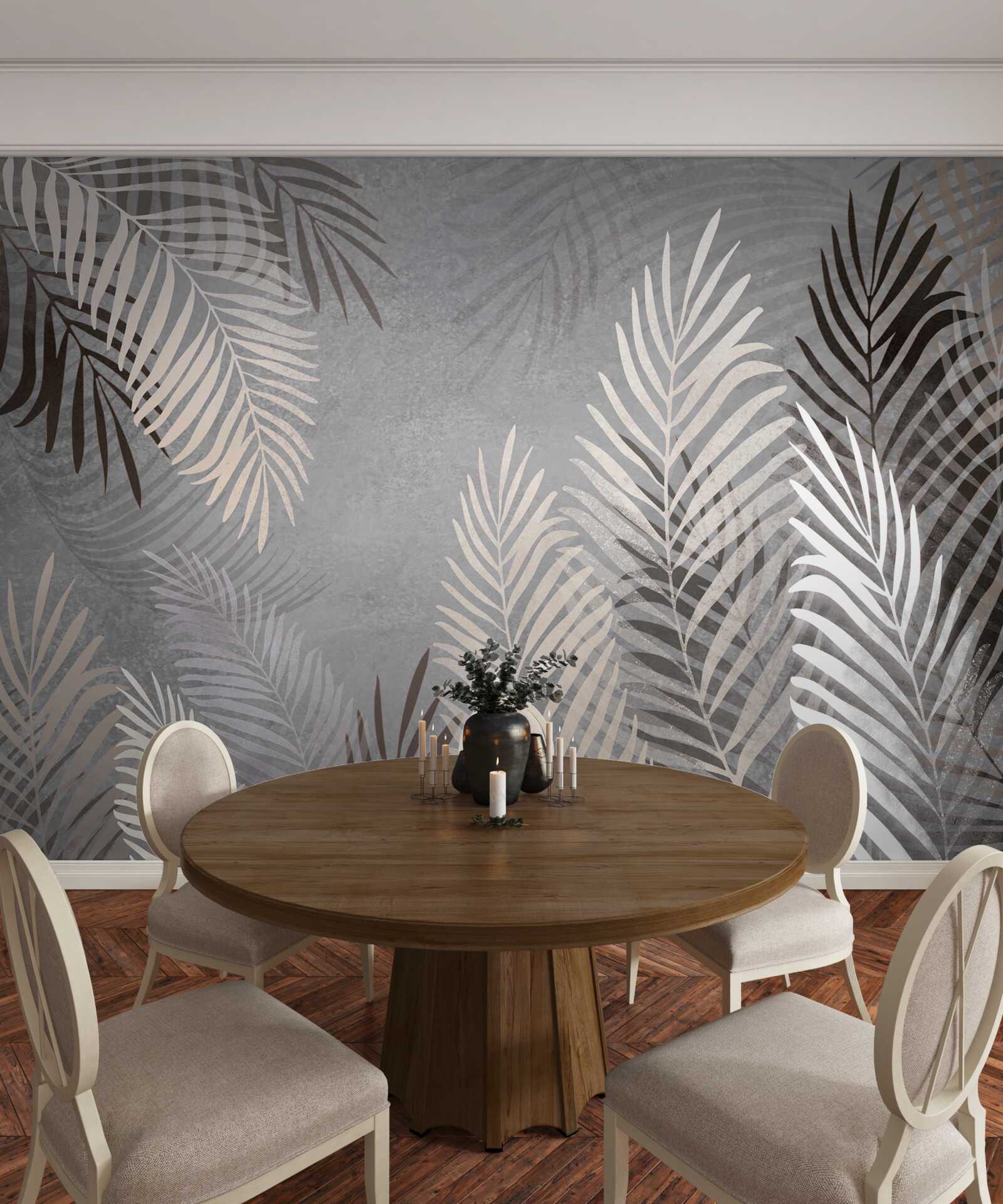 Papier peint feuilles exotiques douces