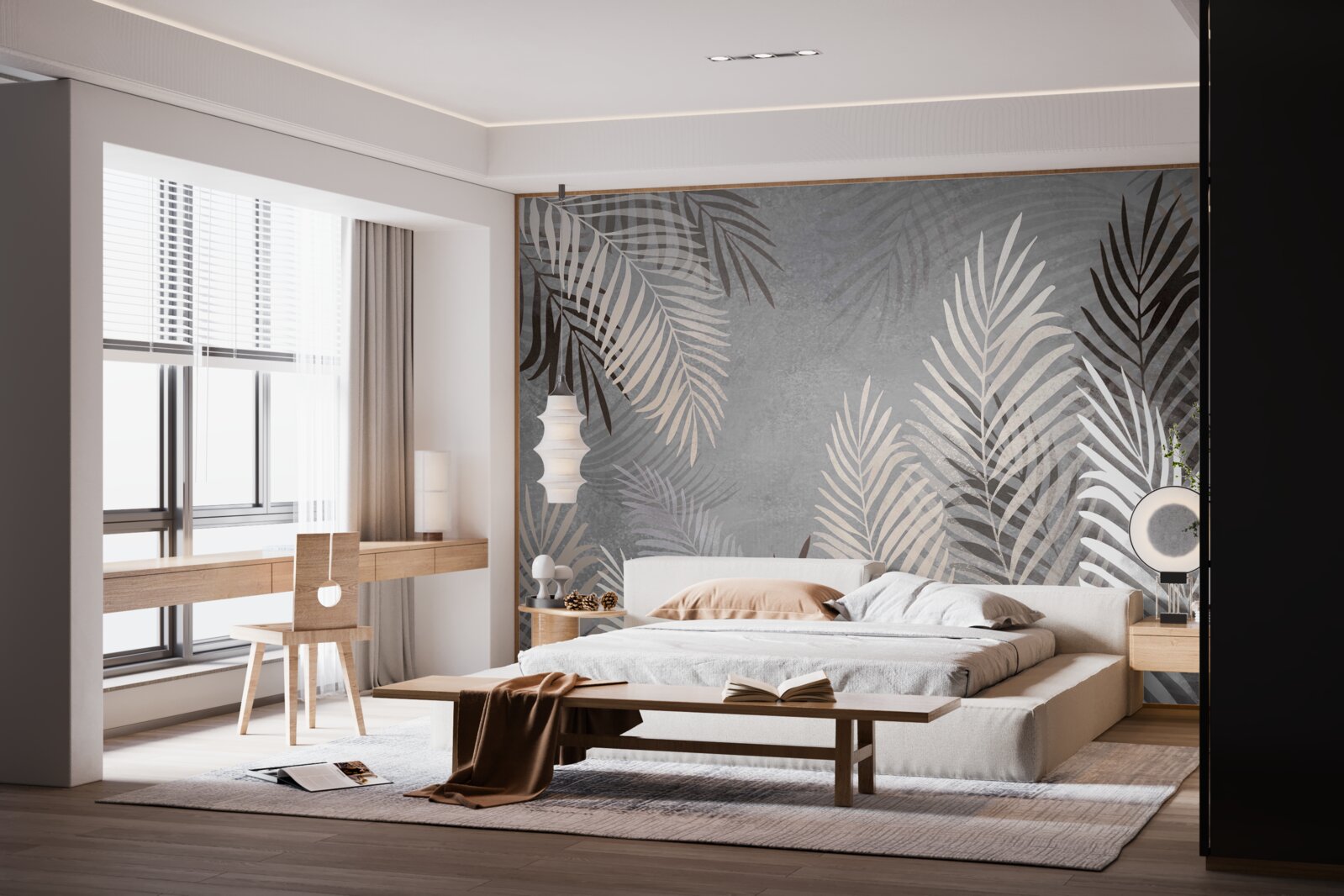 Papier peint feuilles exotiques douces