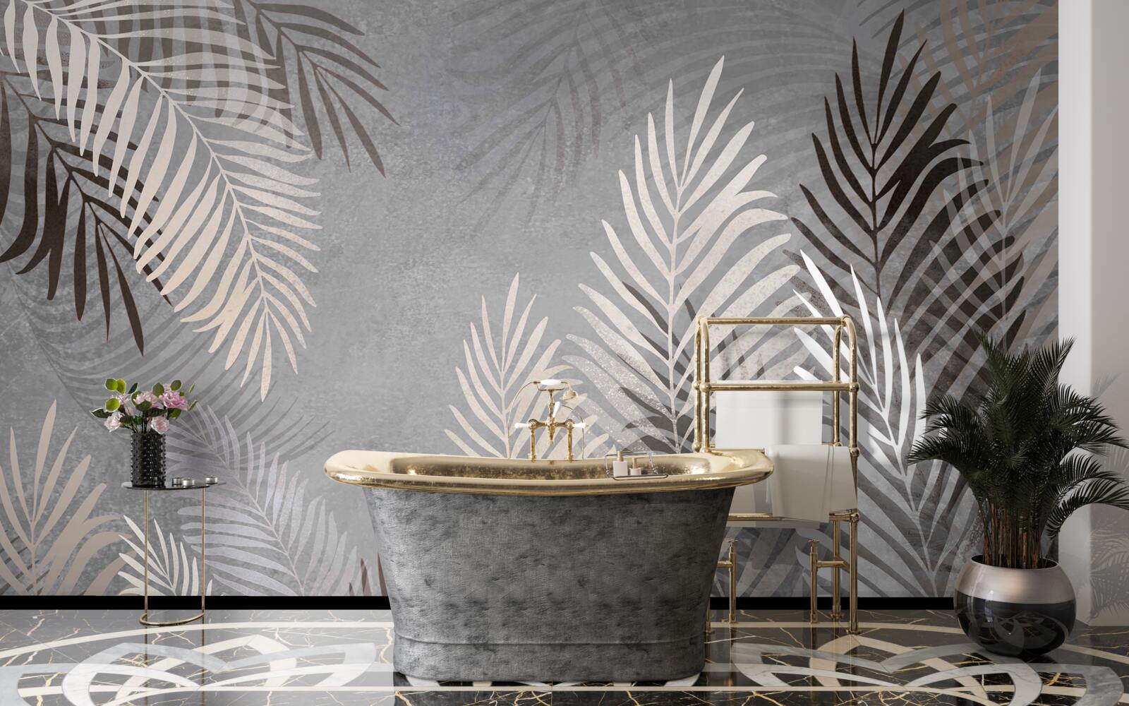 Papier peint feuilles exotiques douces