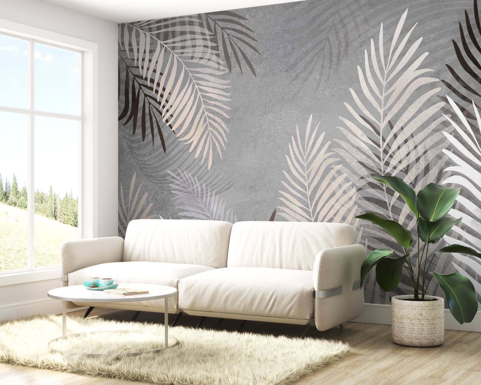 Papier peint feuilles exotiques douces