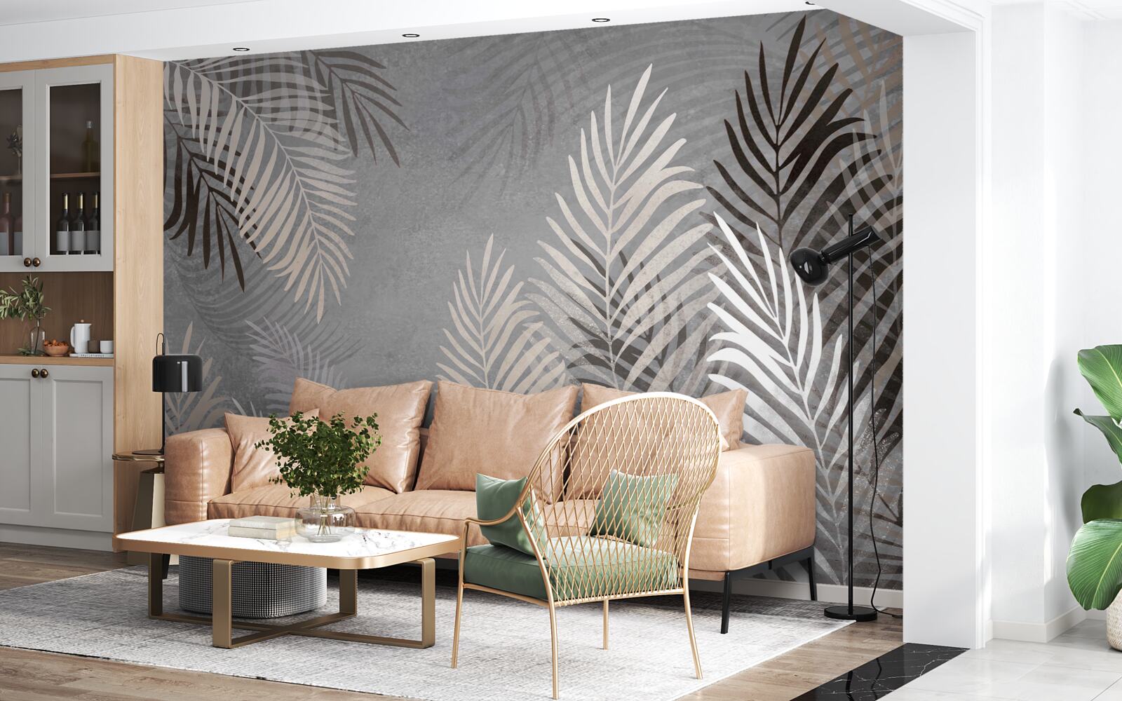 Papier peint feuilles exotiques douces