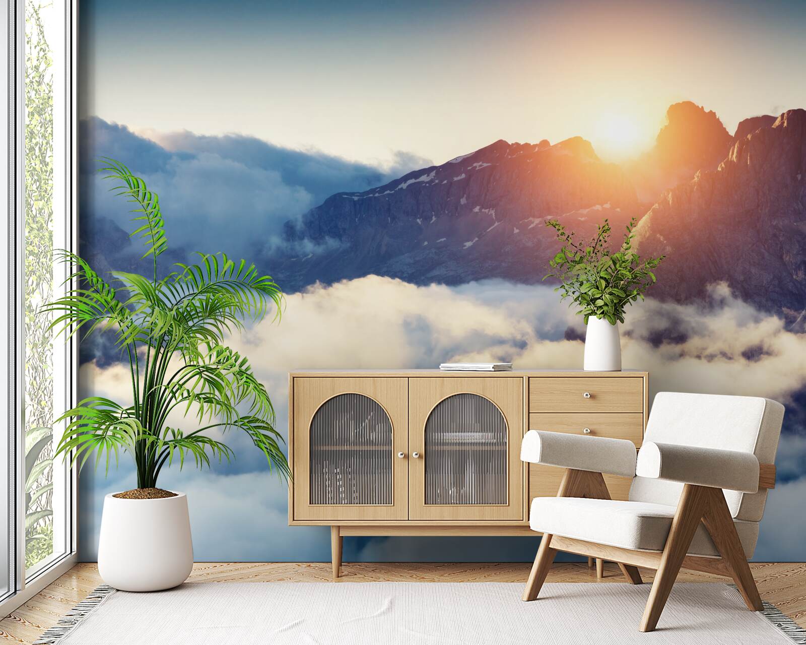 Papier peint coucher de soleil dans un paysage montagneux