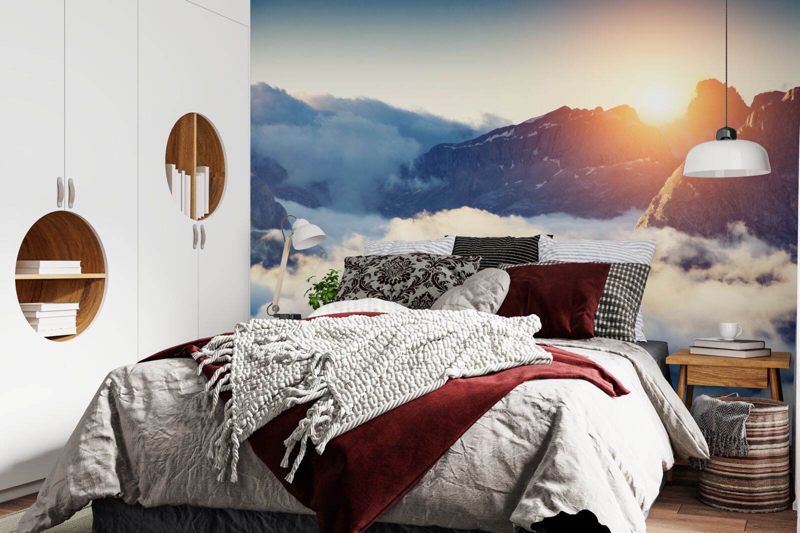 Papier peint coucher de soleil dans un paysage montagneux