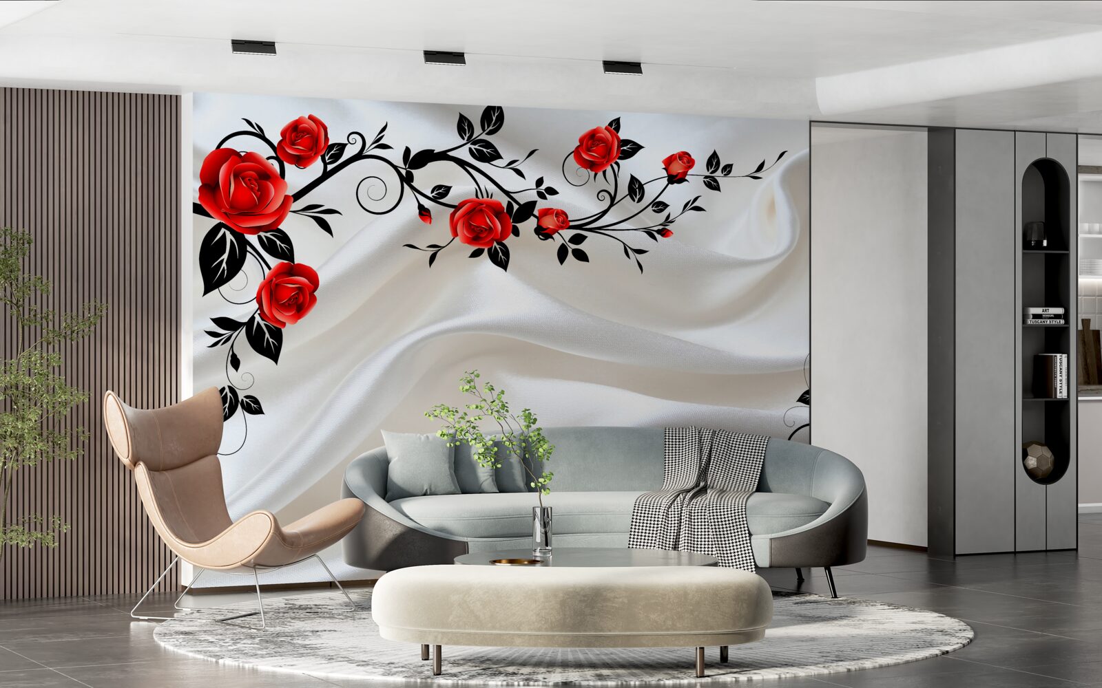 Papier peint le satin est décoré de roses