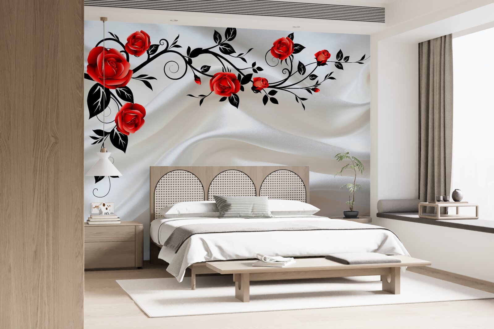 Papier peint le satin est décoré de roses