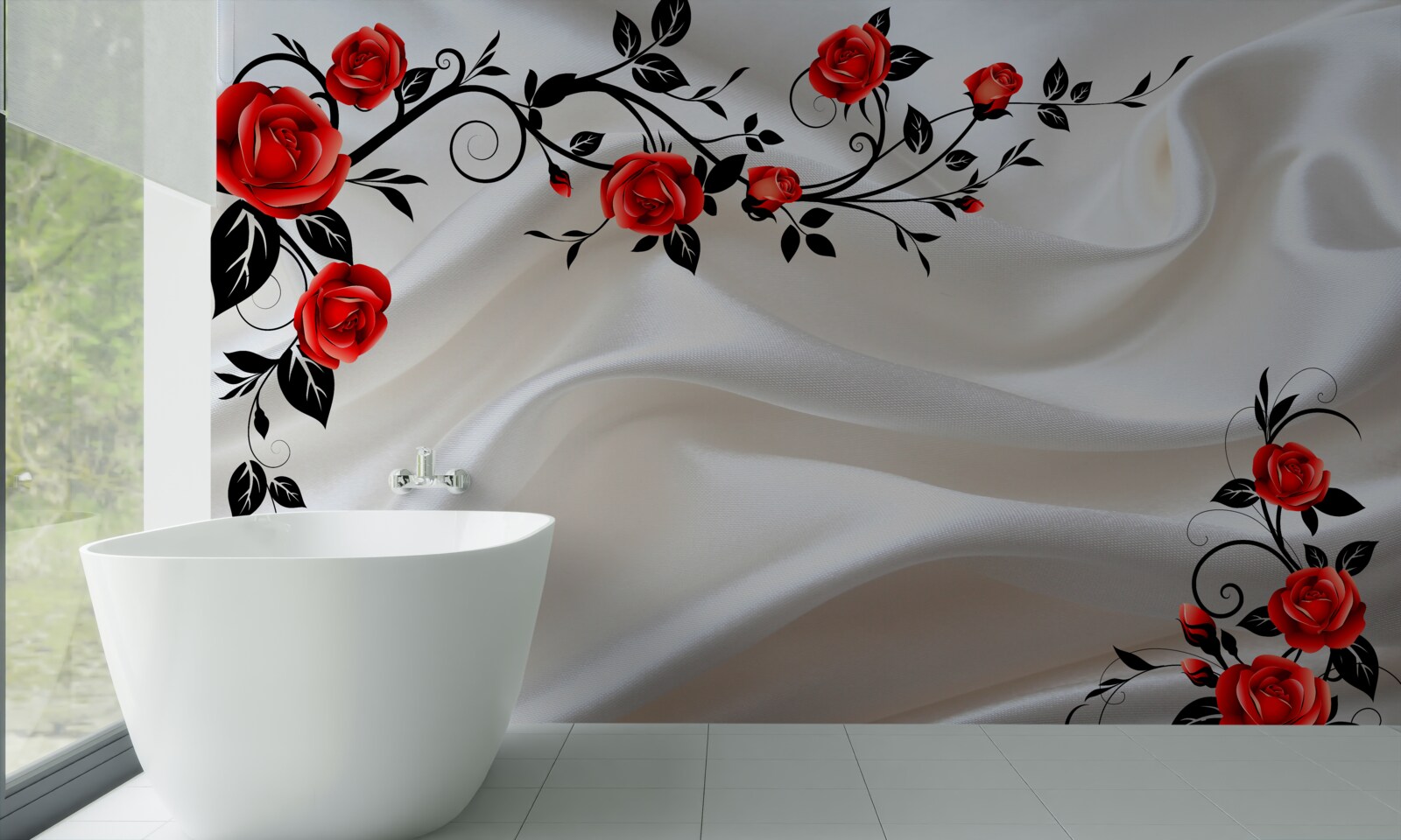 Papier peint le satin est décoré de roses