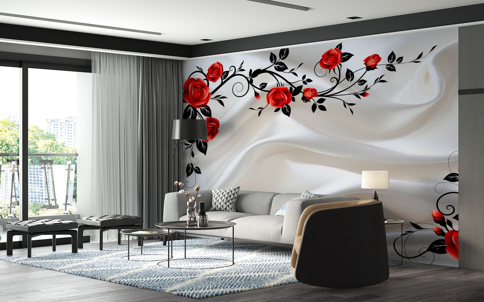 Papier peint le satin est décoré de roses