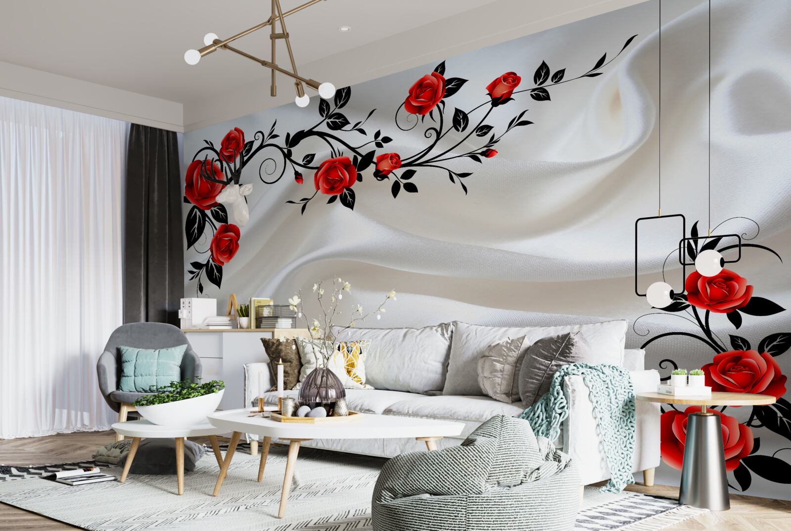 Papier peint le satin est décoré de roses