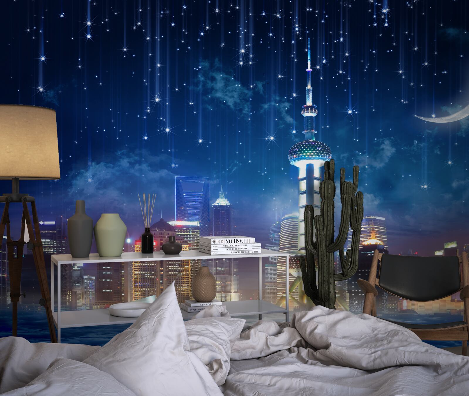 Papier peint meubles bleus et violets