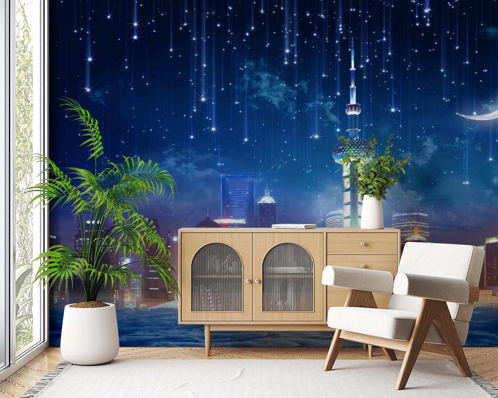 Papier peint meubles bleus et violets