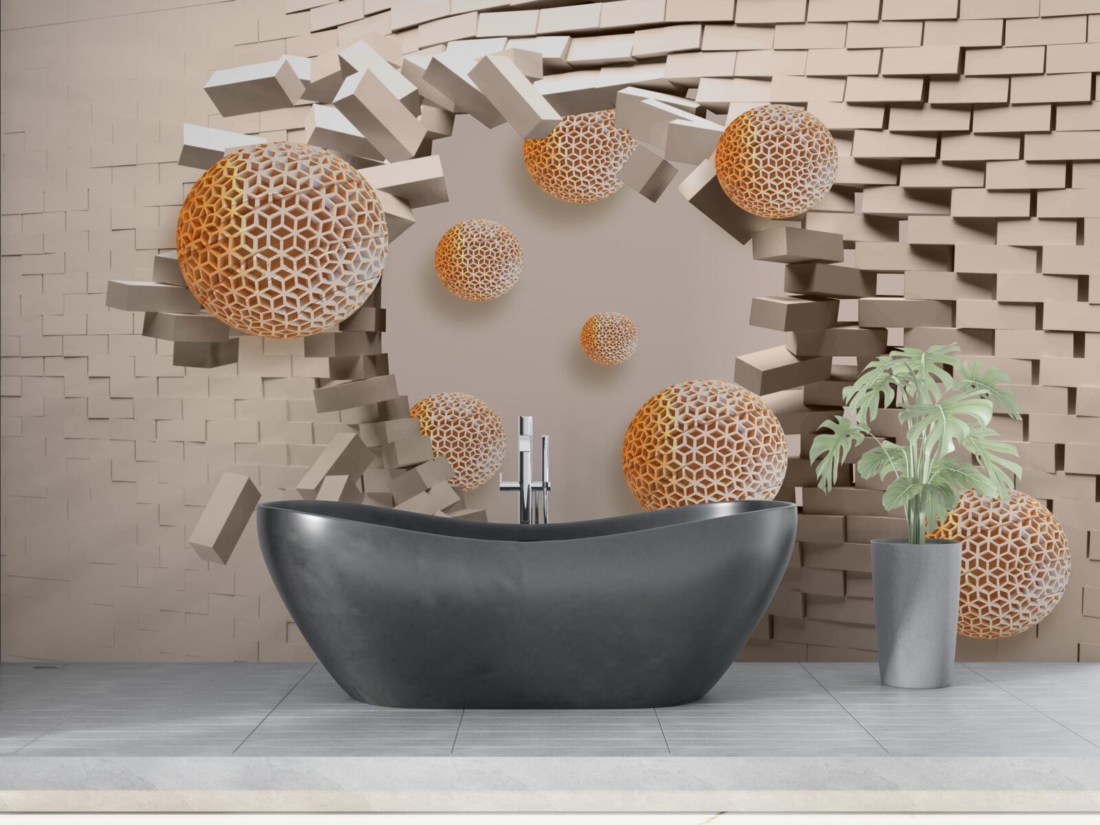 Papier peint Boules et cloisons 3d