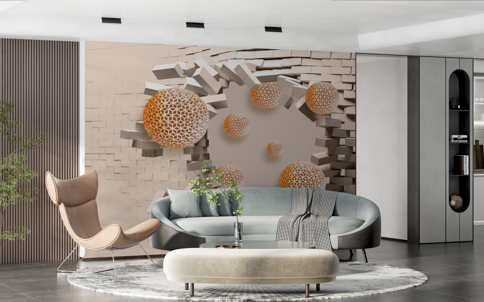 Papier peint Boules et cloisons 3d