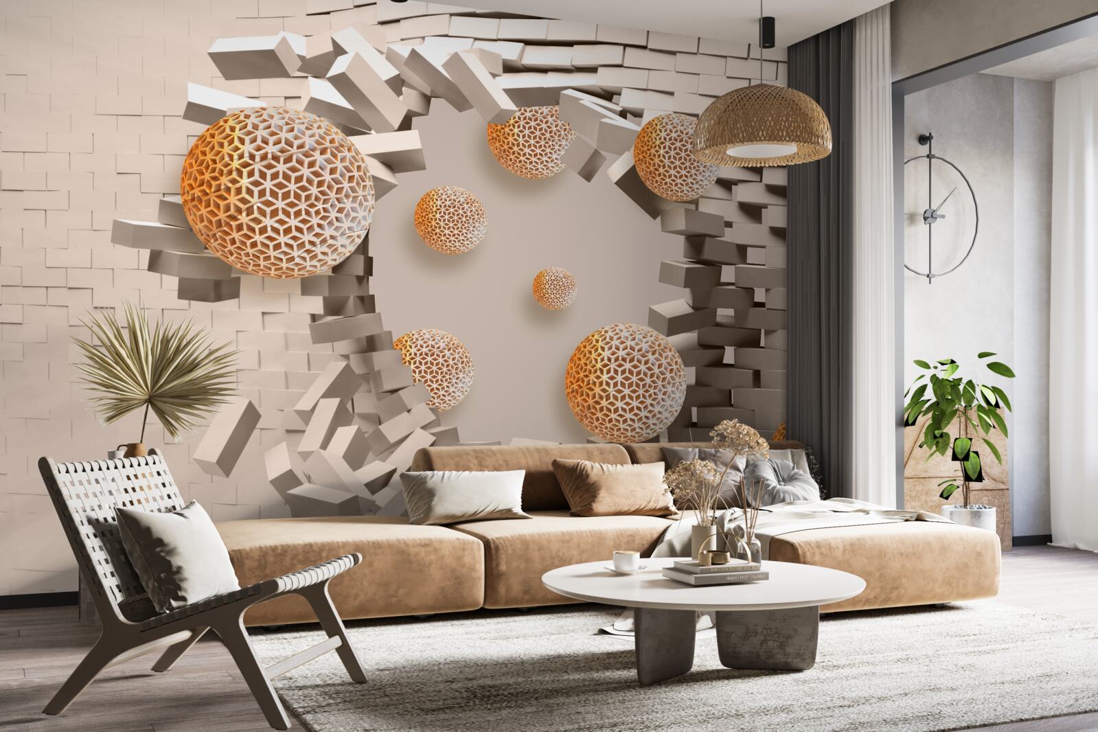 Papier peint Boules et cloisons 3d