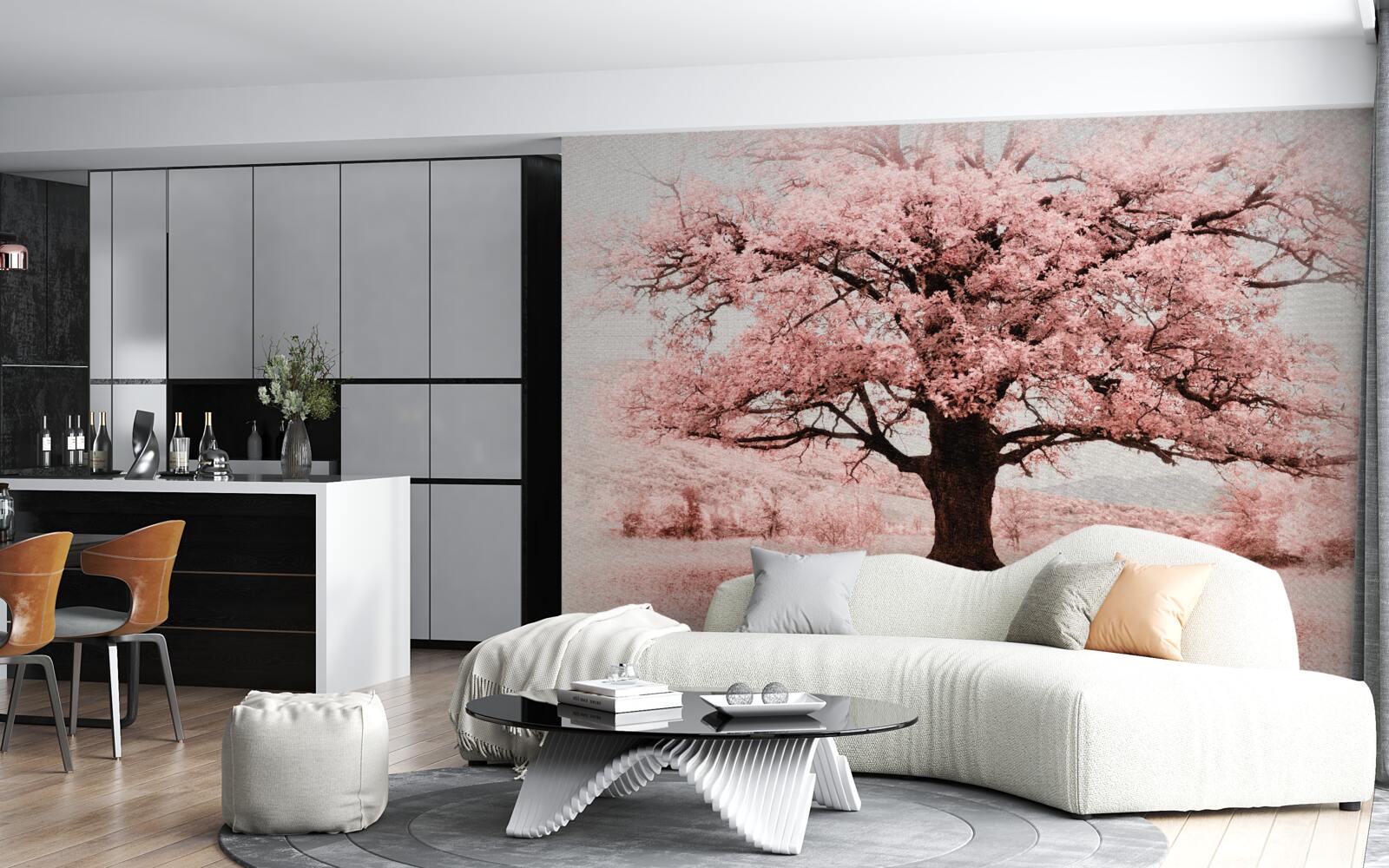 Papier peint le paysage est en nuances de rose