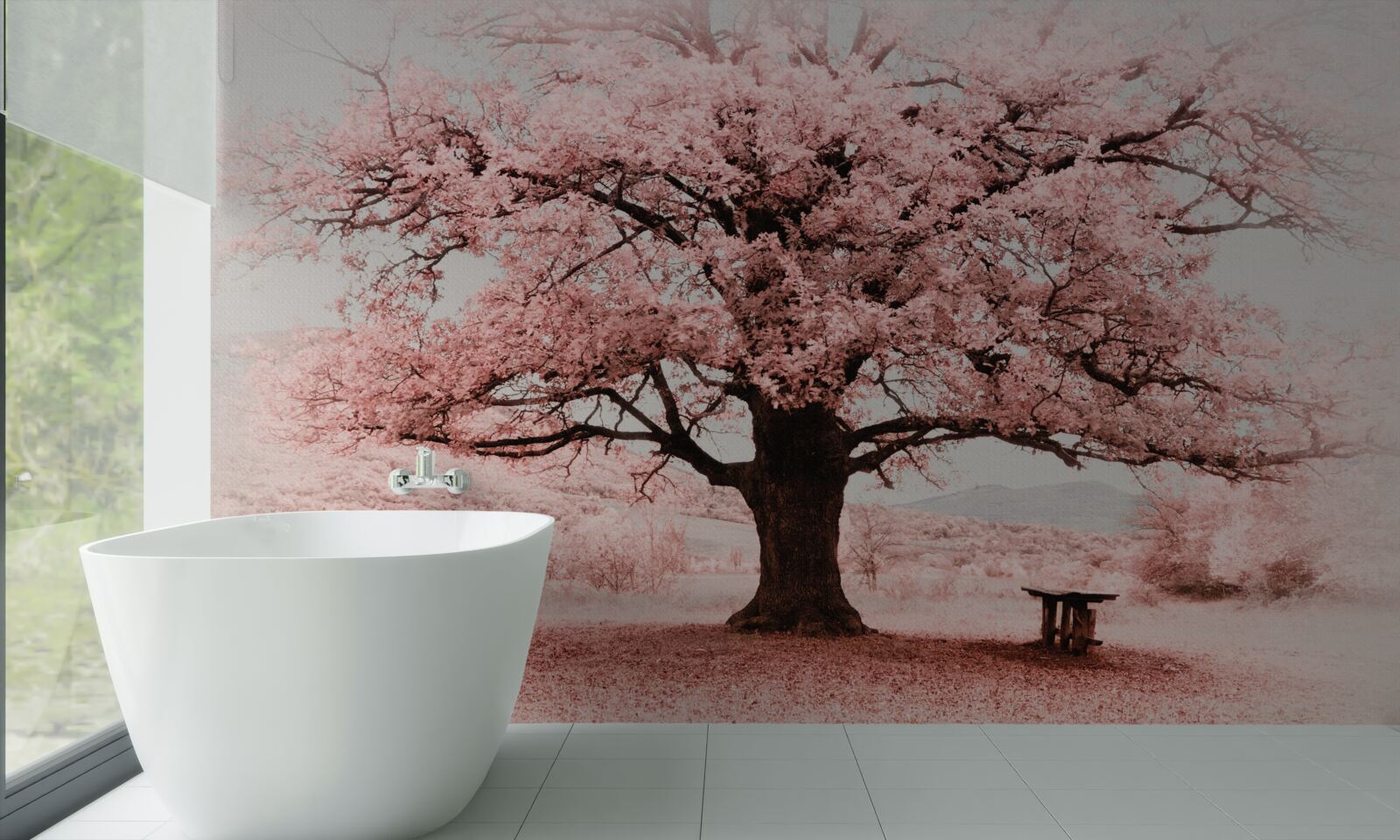 Papier peint le paysage est en nuances de rose