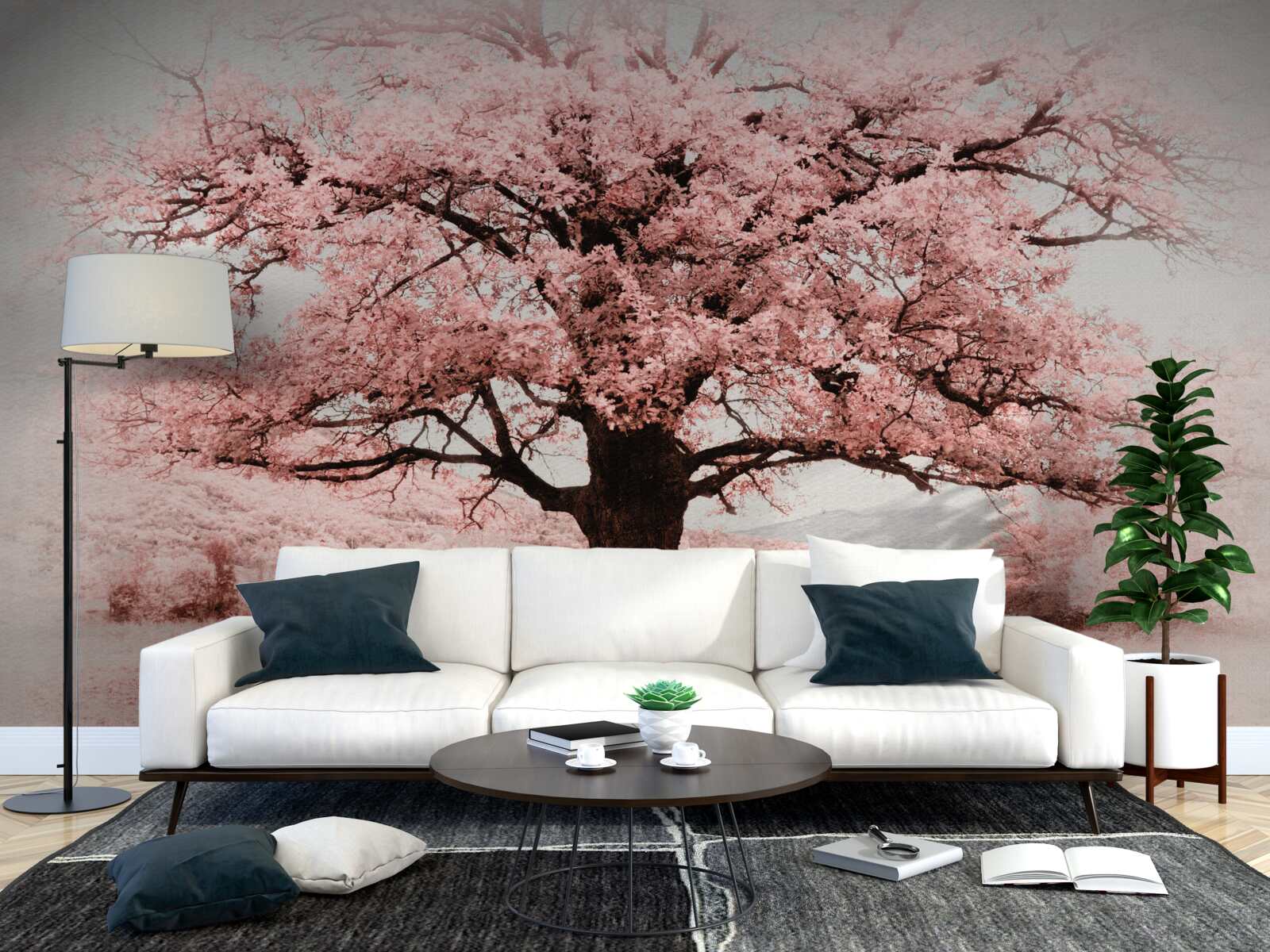 Papier peint le paysage est en nuances de rose