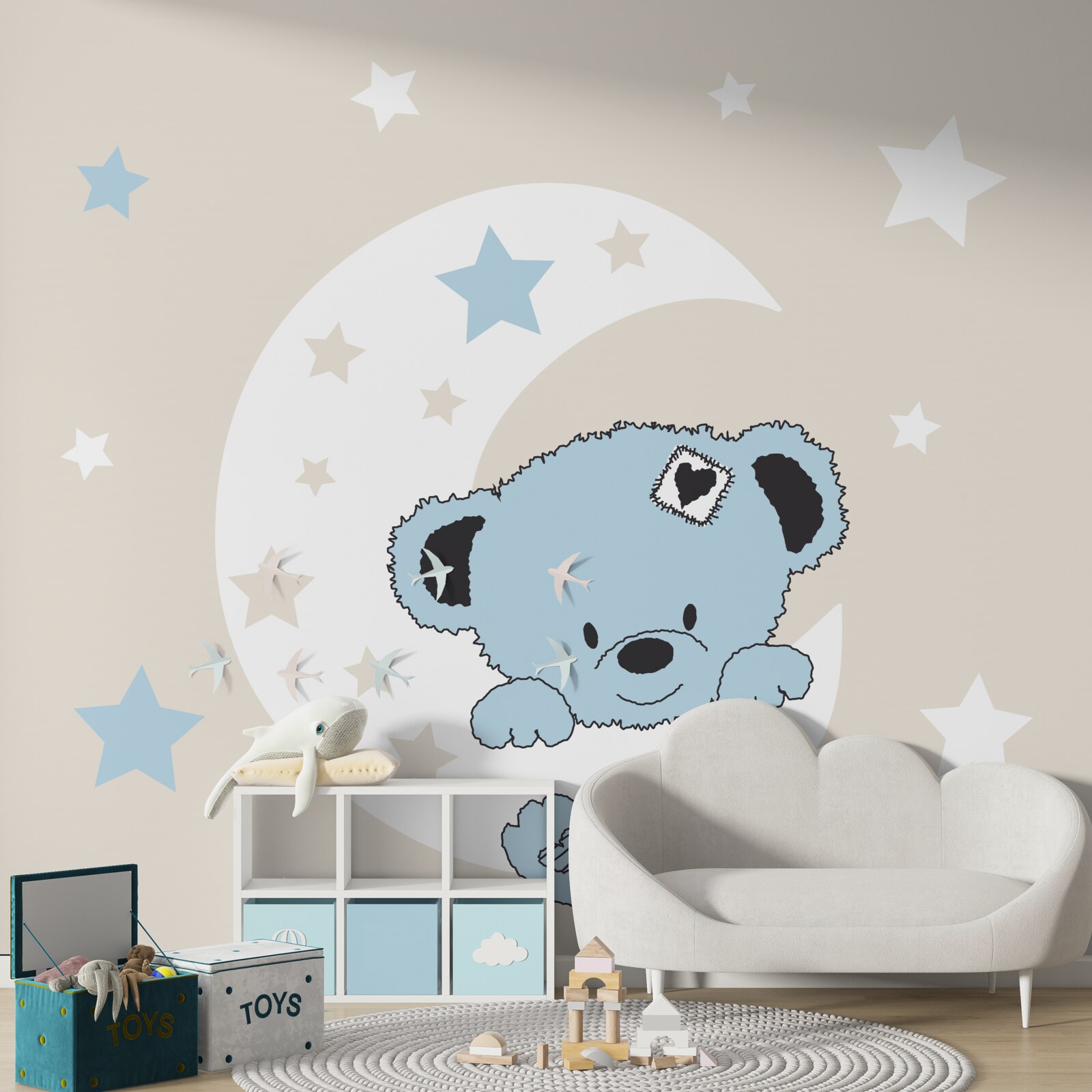 Papier peint petit ours s'accroche à la lune