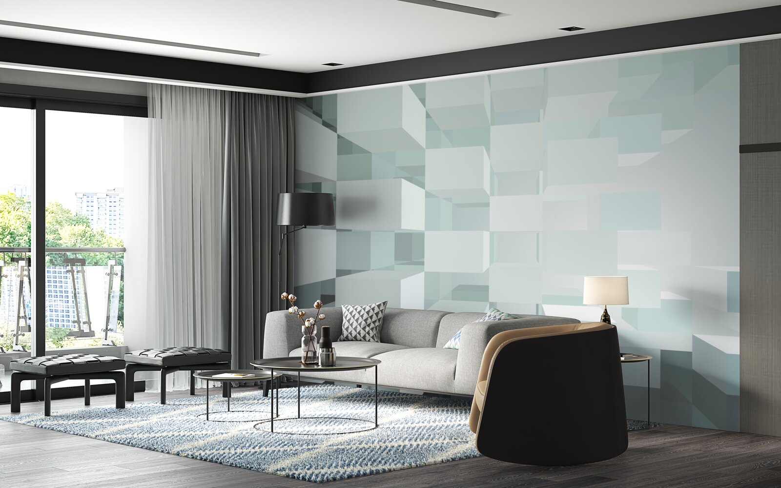 Papier peint lumière objets 3d