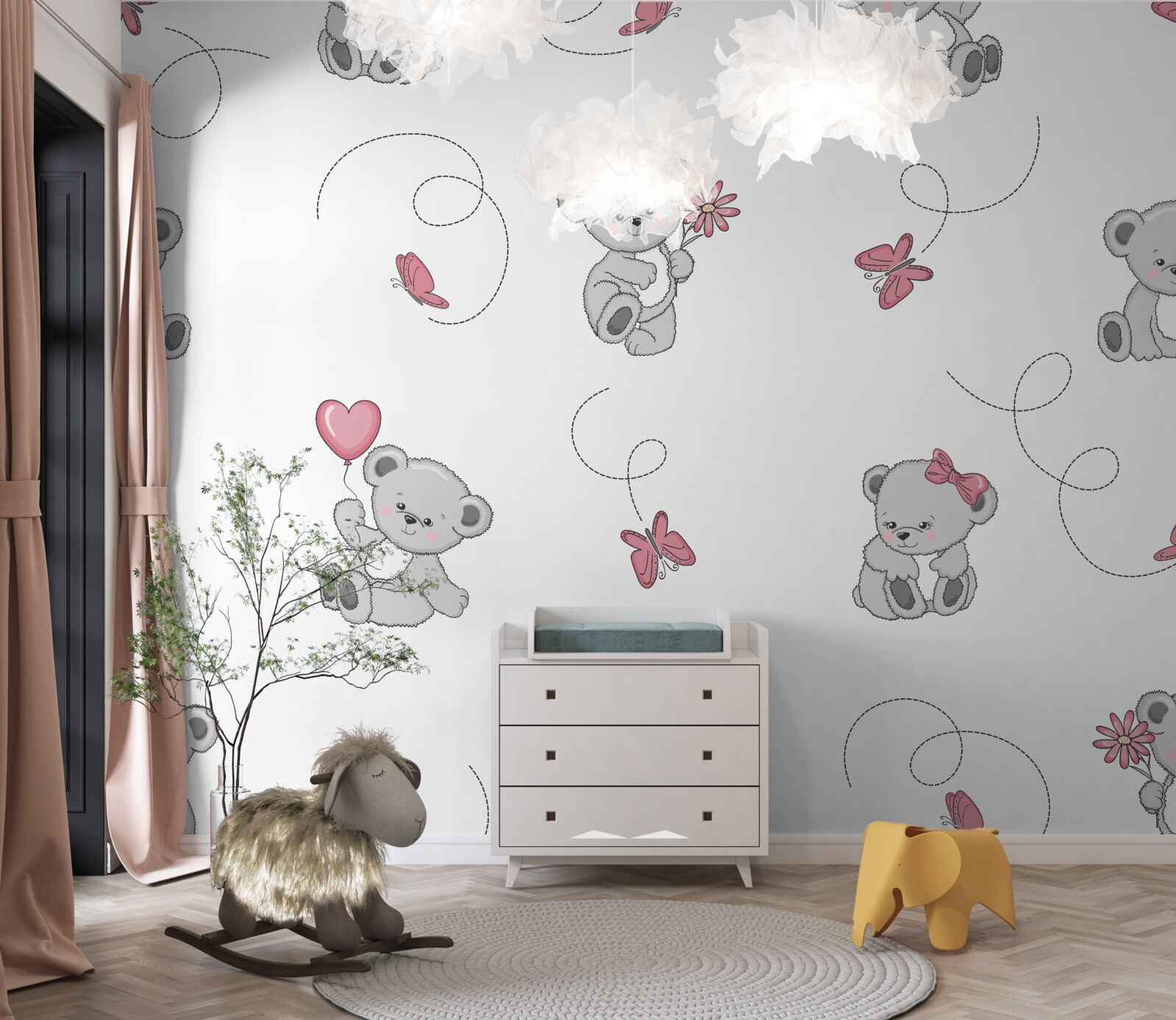 Papier peint ours gris mignons