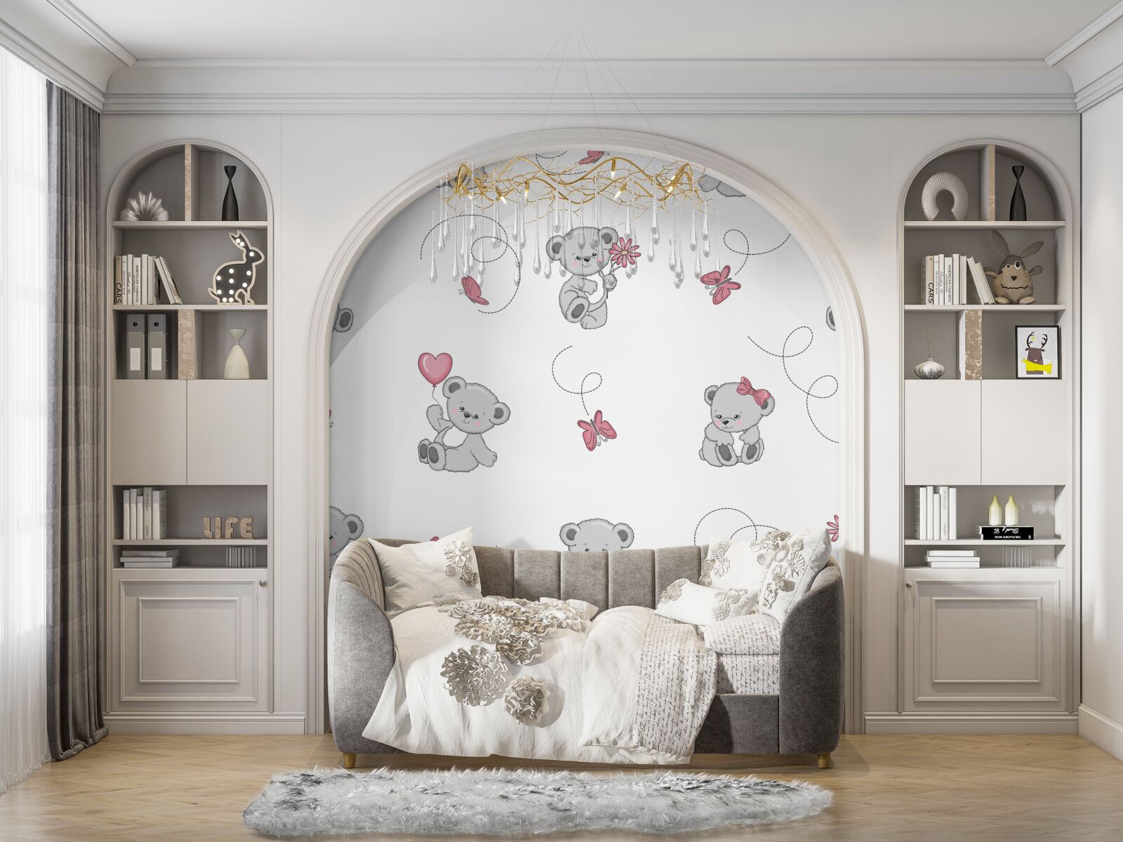 Papier peint ours gris mignons