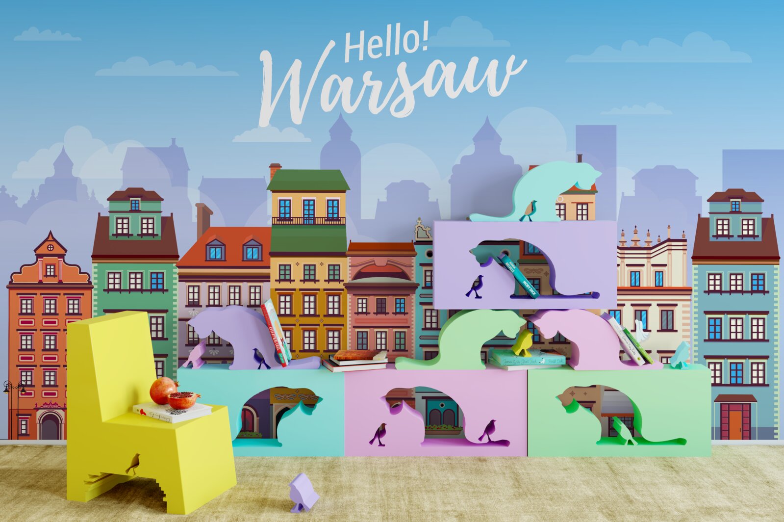 Papier peint bâtiments lumineux à Varsovie