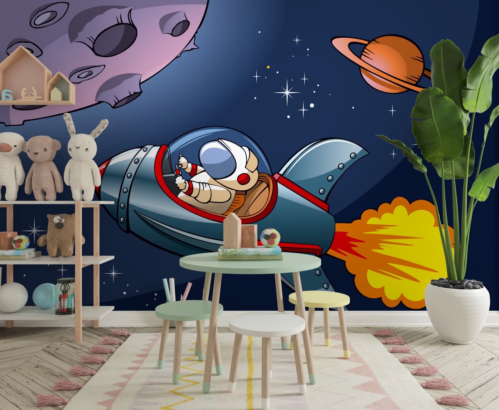 Papier peint un astronaute vole sur un vaisseau spatial