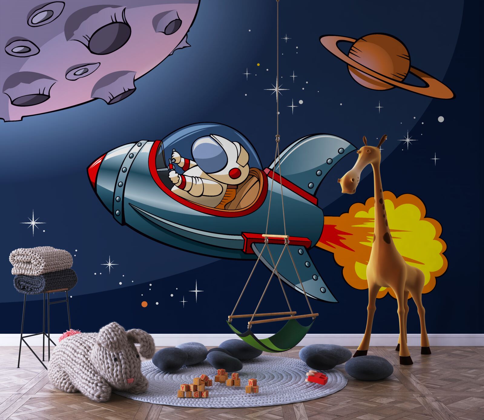 Papier peint un astronaute vole sur un vaisseau spatial