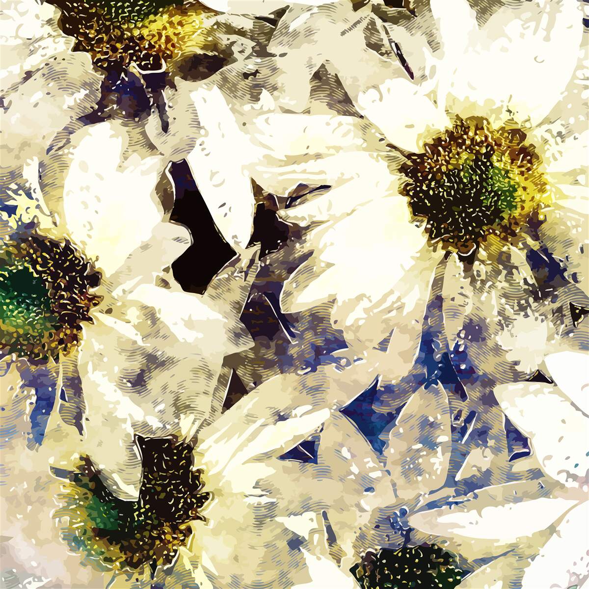 Papier peint aquarelle représentant des marguerites blanches