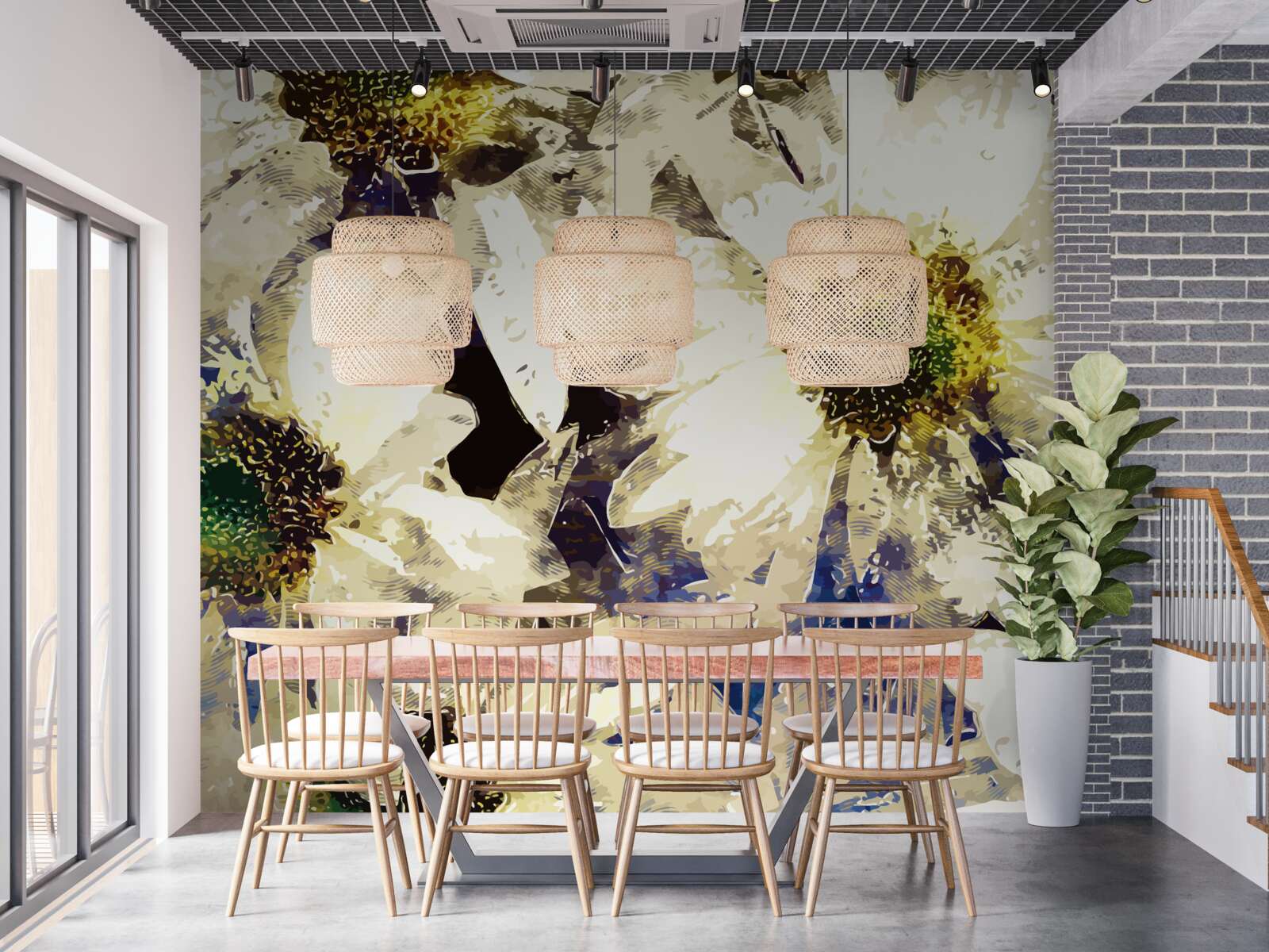 Papier peint aquarelle représentant des marguerites blanches