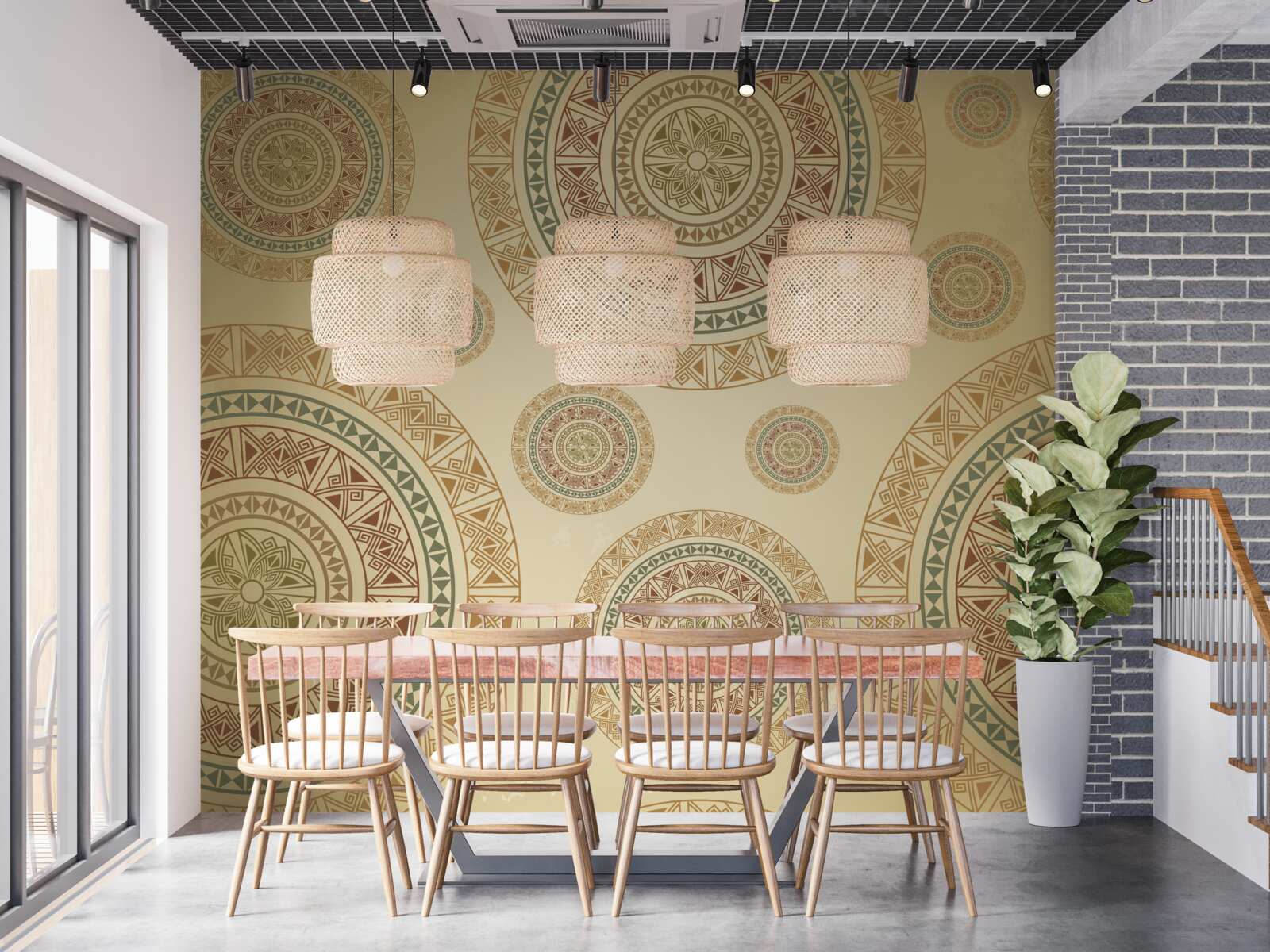 Papier peint figurines marron clair à motif ethnique