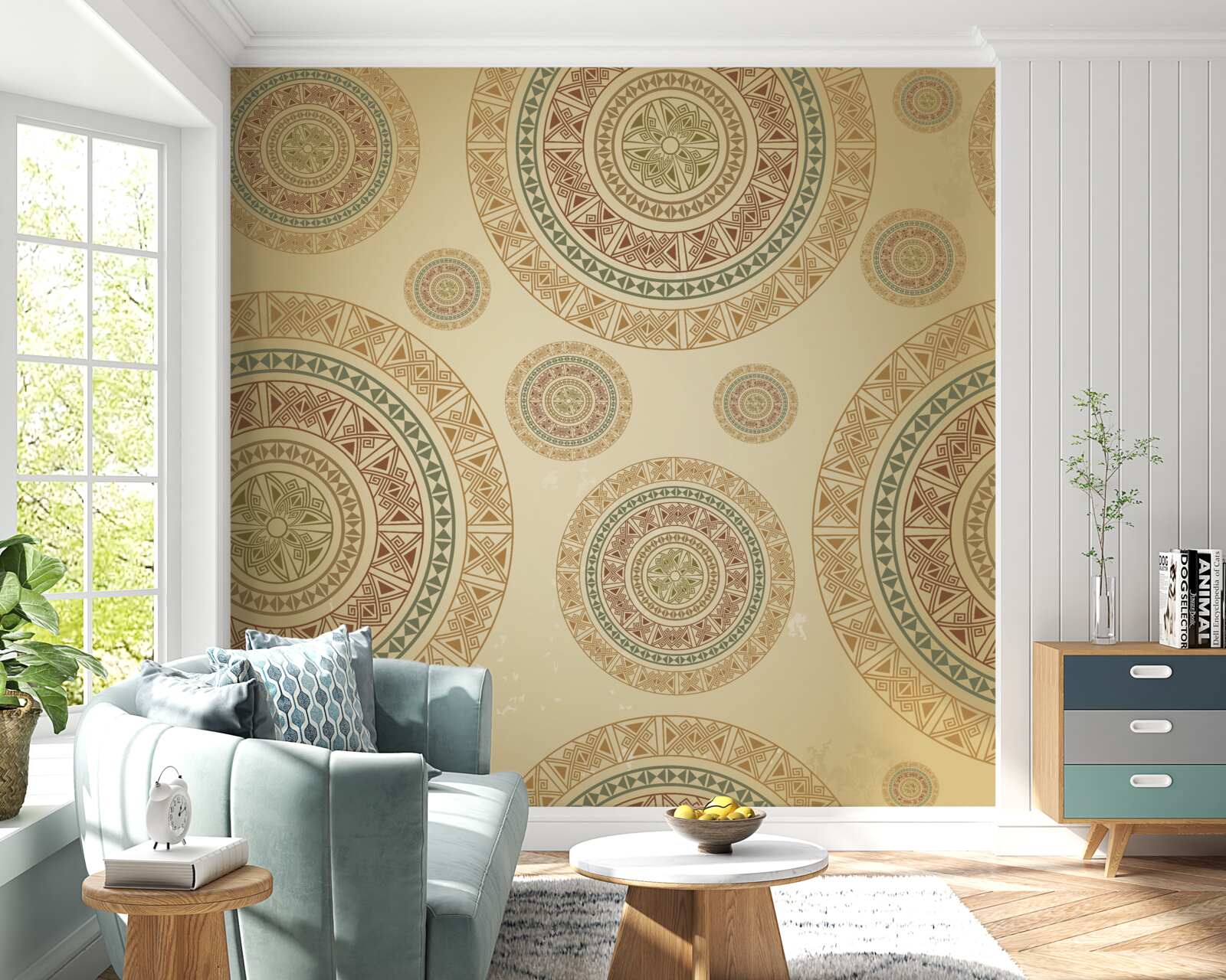 Papier peint figurines marron clair à motif ethnique