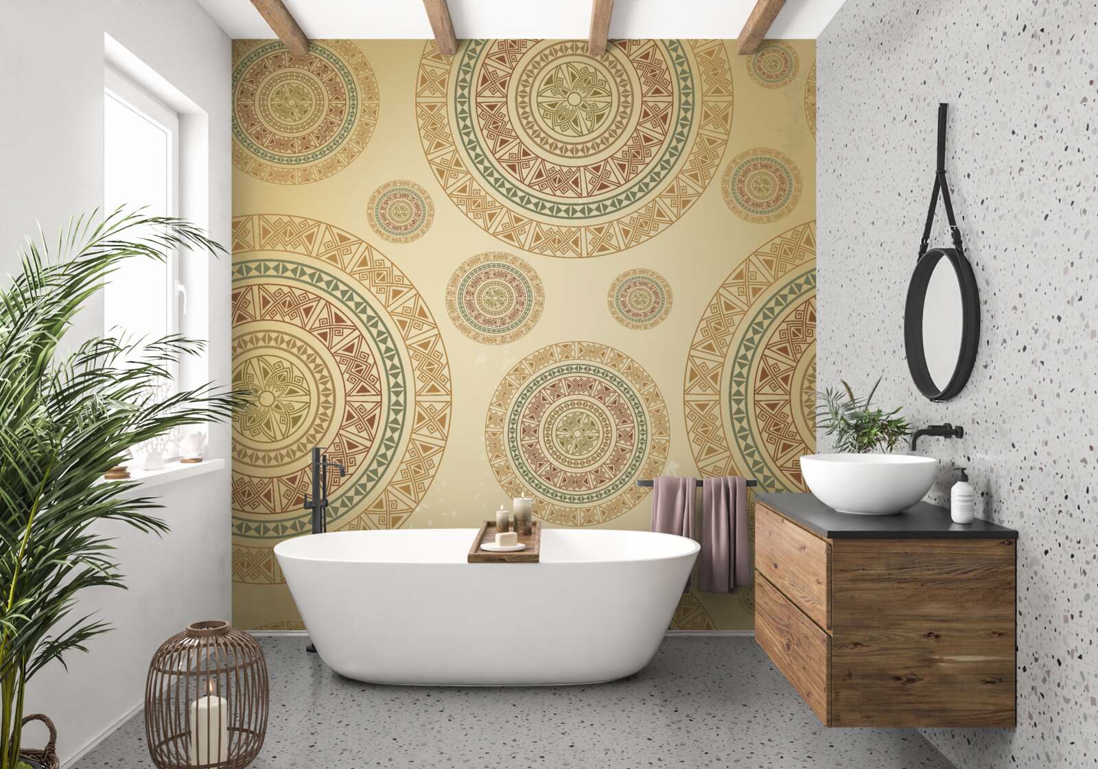 Papier peint figurines marron clair à motif ethnique