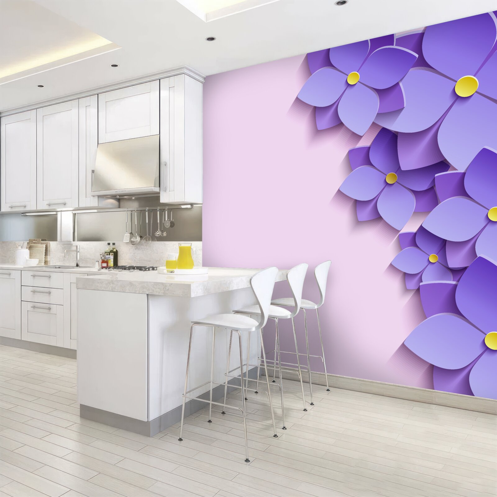 Papier peint boutons de fleurs violets à la surface de l'eau