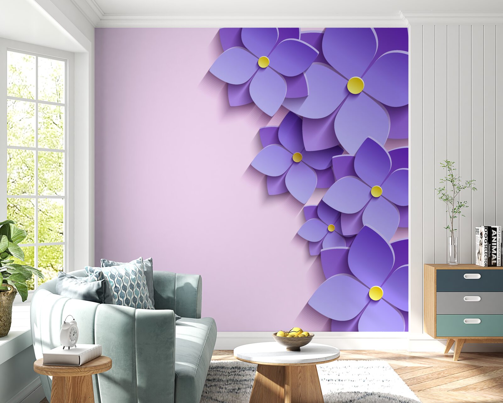 Papier peint boutons de fleurs violets à la surface de l'eau