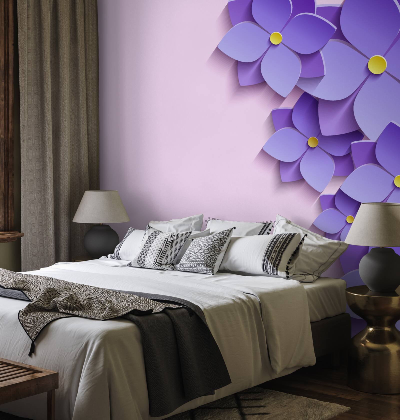 Papier peint boutons de fleurs violets à la surface de l'eau