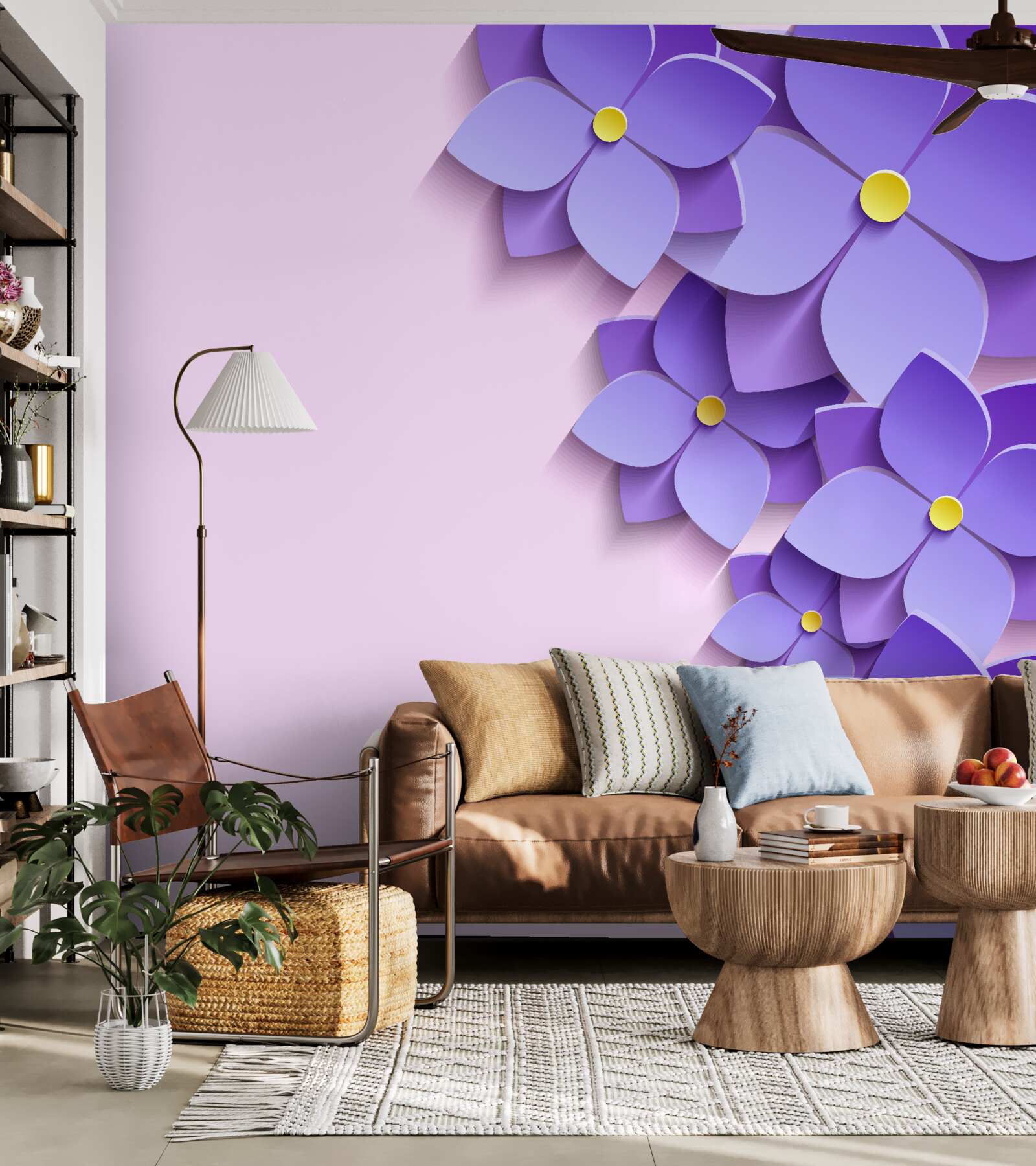 Papier peint boutons de fleurs violets à la surface de l'eau