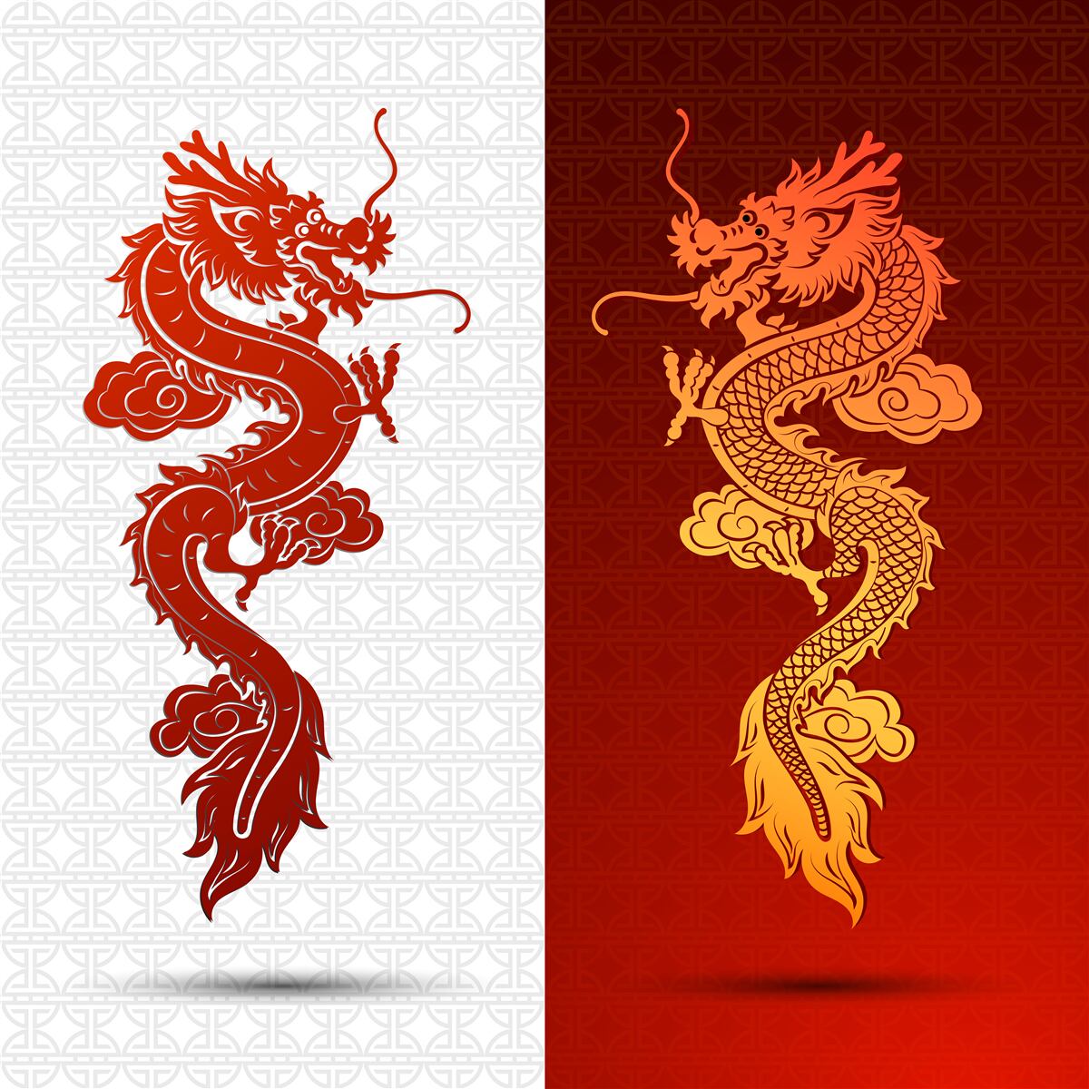 Papier peint image d'un dragon sur fond blanc et rouge