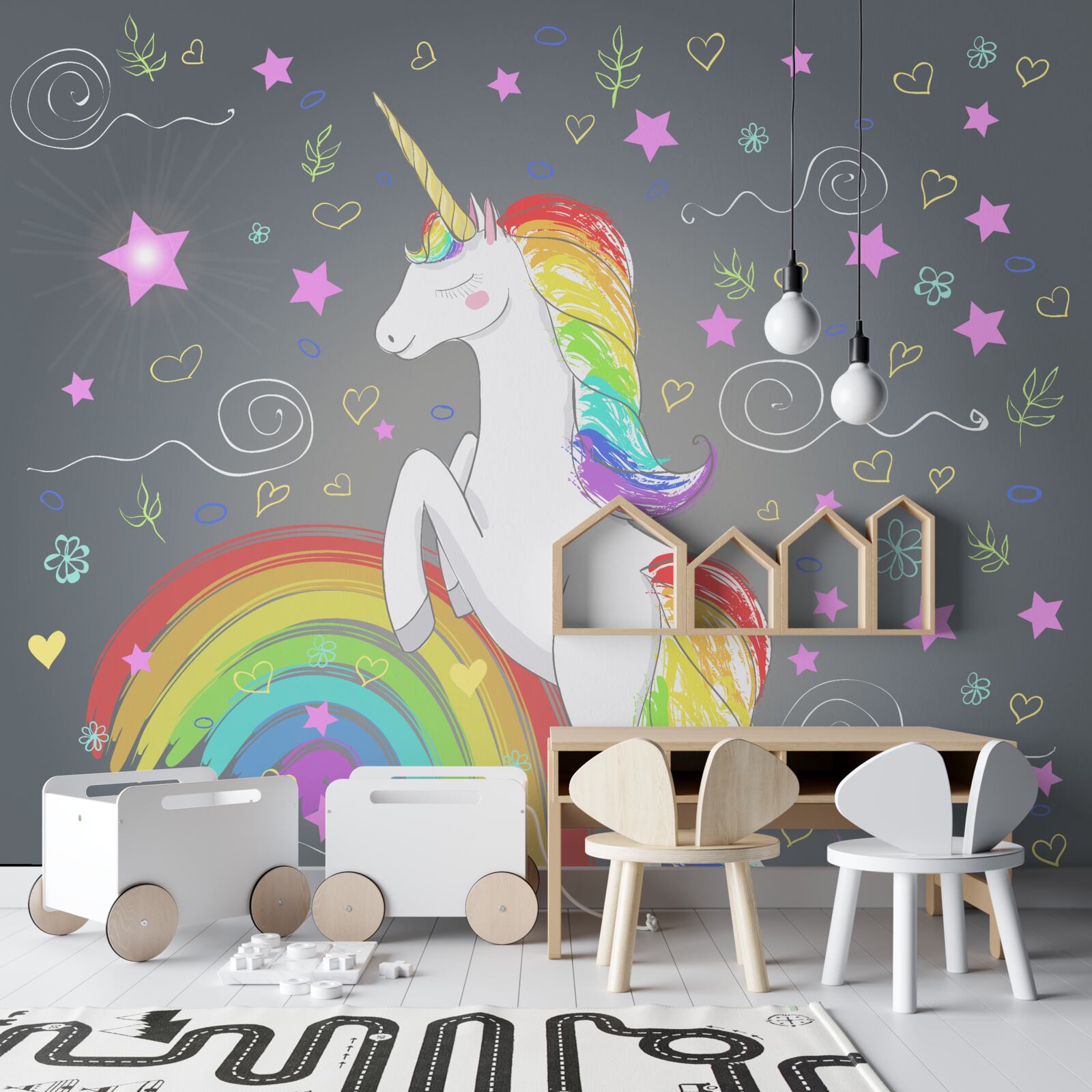 Papier peint licorne arc-en-ciel
