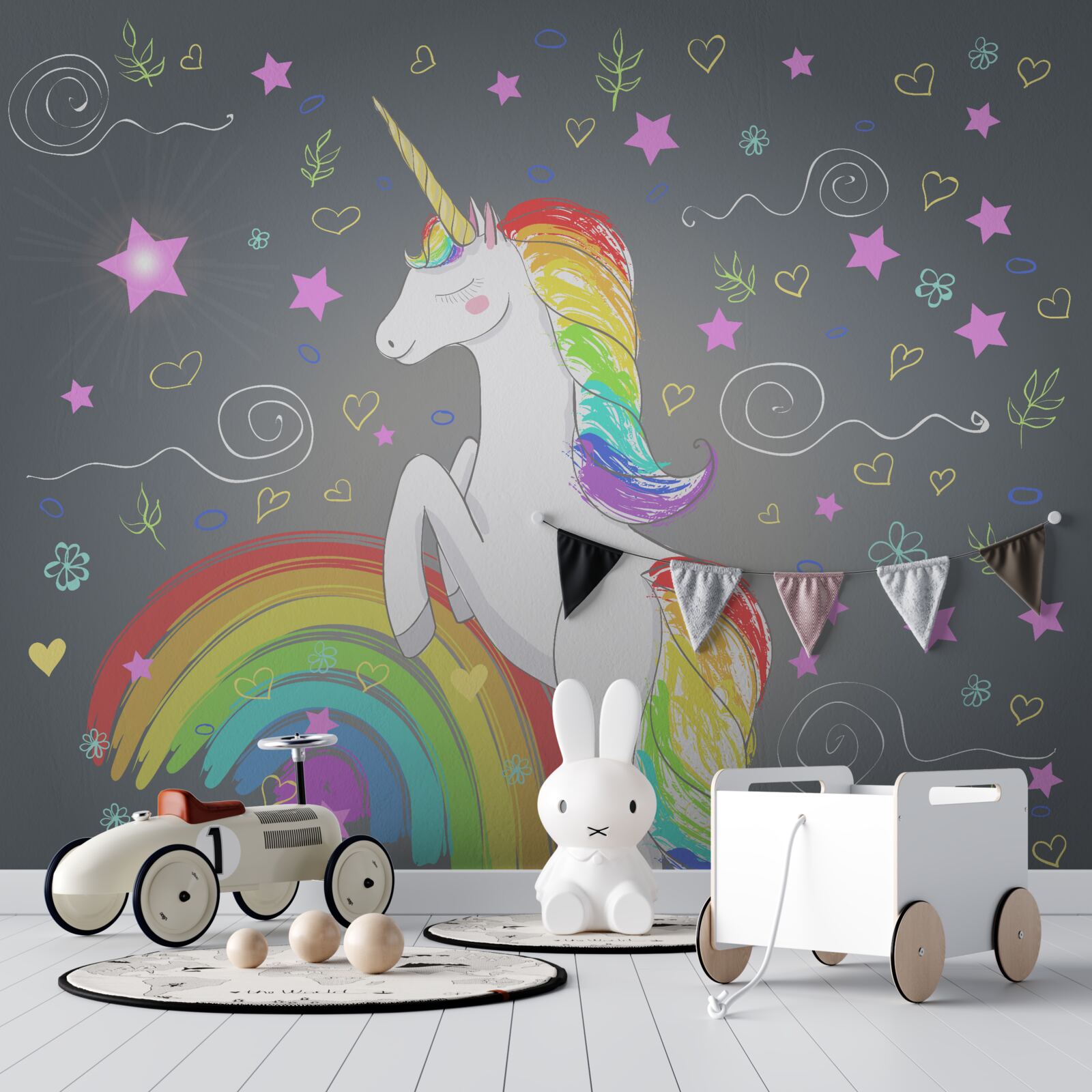 Papier peint licorne arc-en-ciel