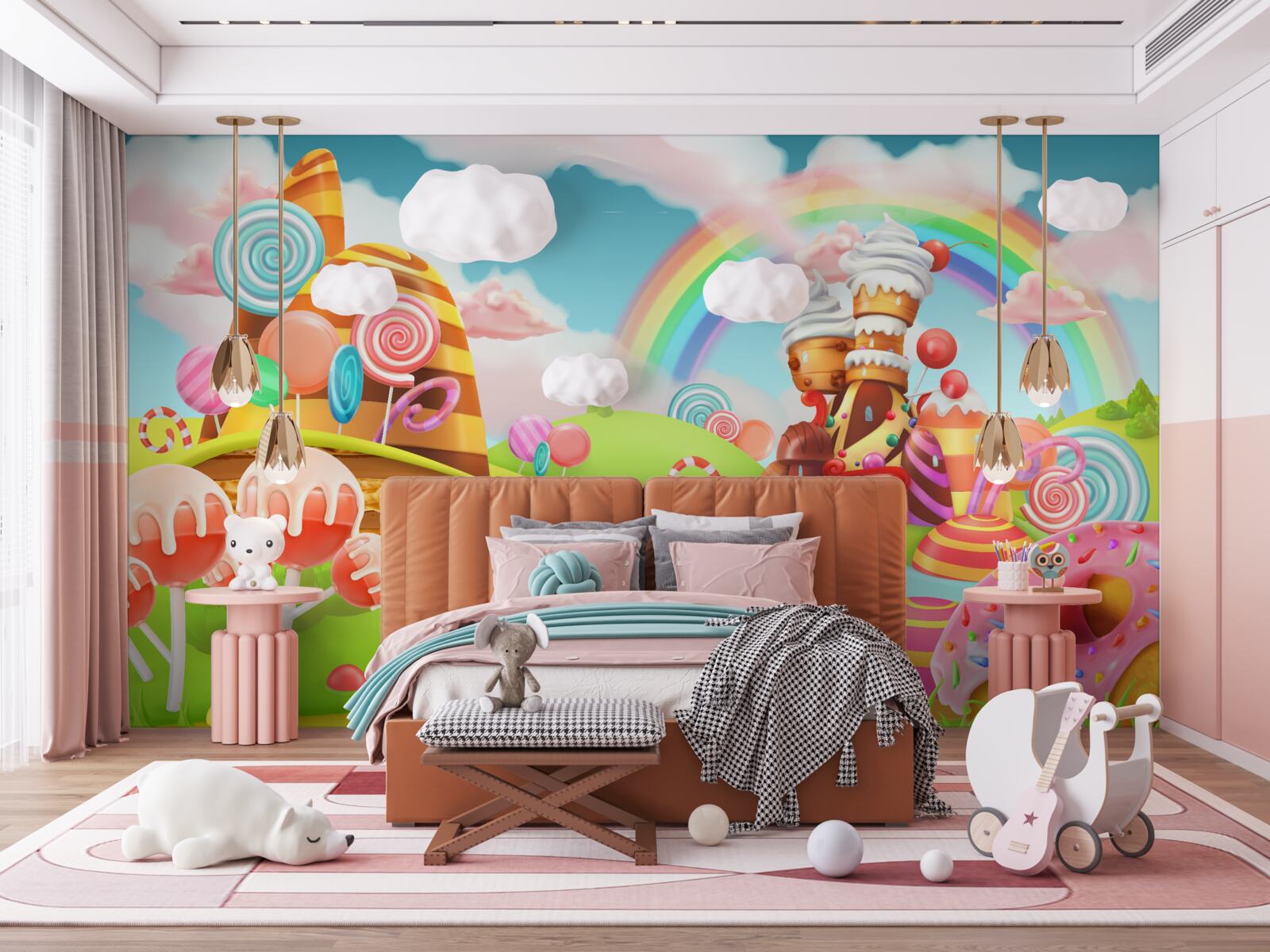 Papier peint une ville douce faite de sucreries et de gâteaux