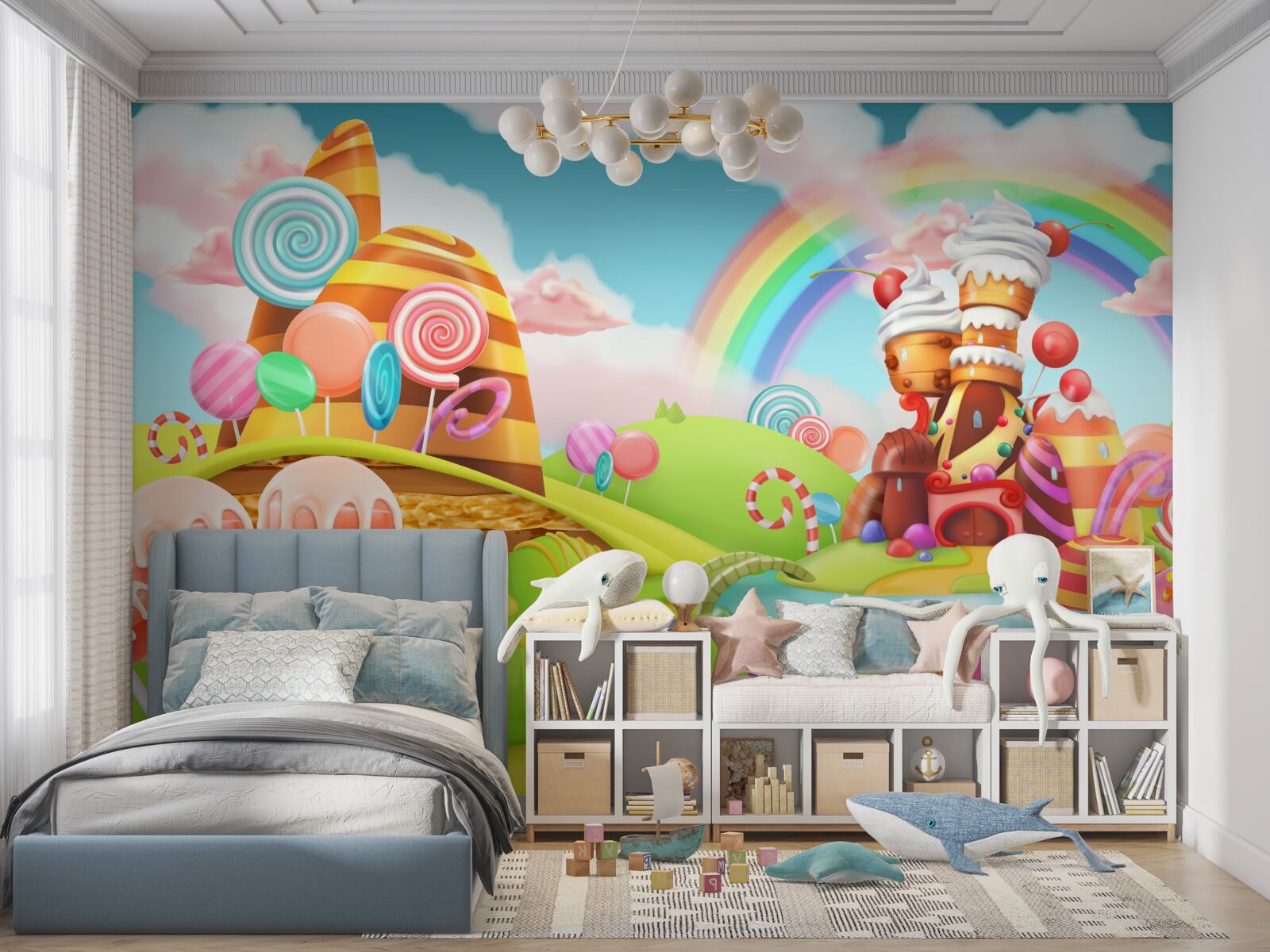 Papier peint une ville douce faite de sucreries et de gâteaux