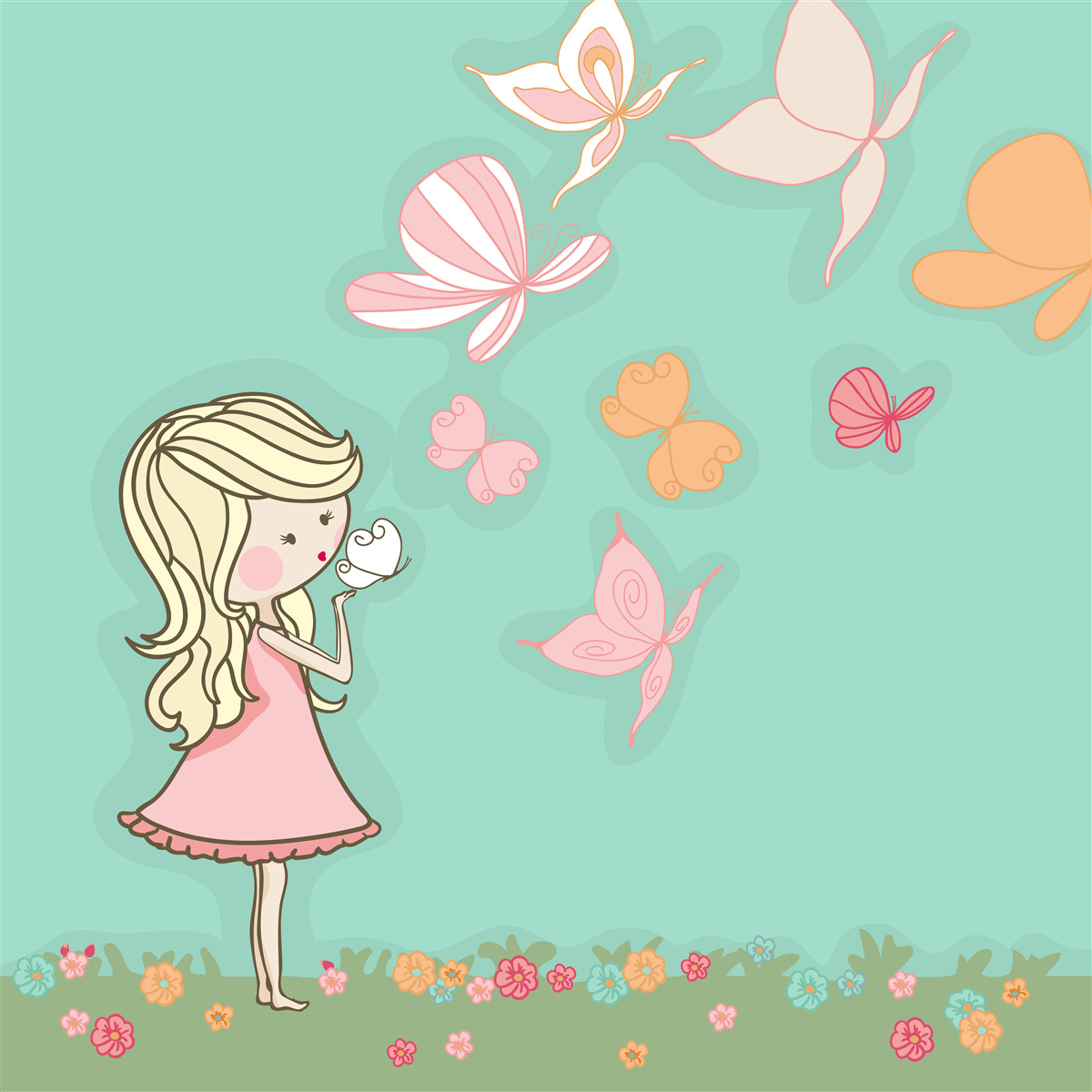 Papier peint une fille admire les papillons