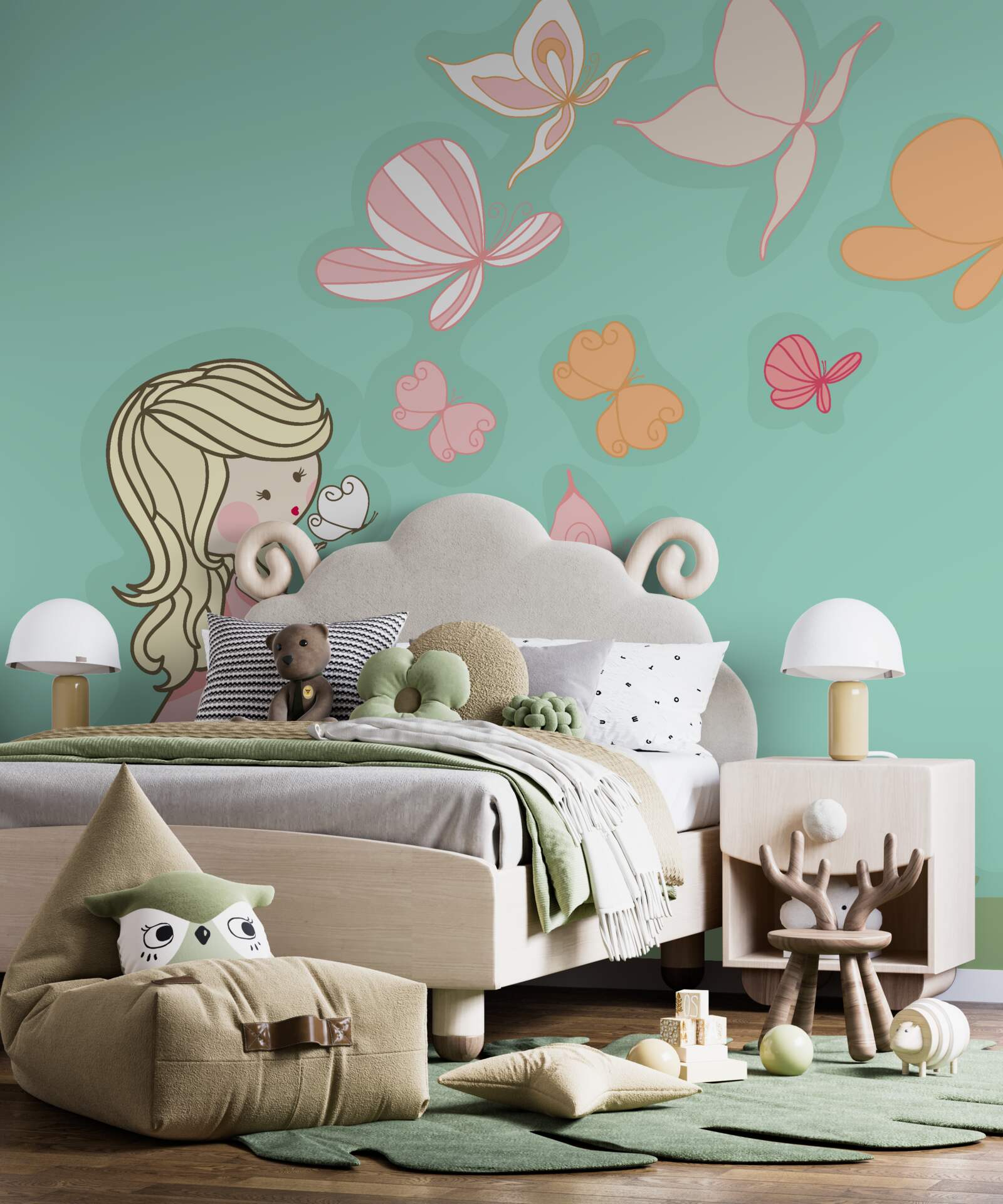 Papier peint une fille admire les papillons