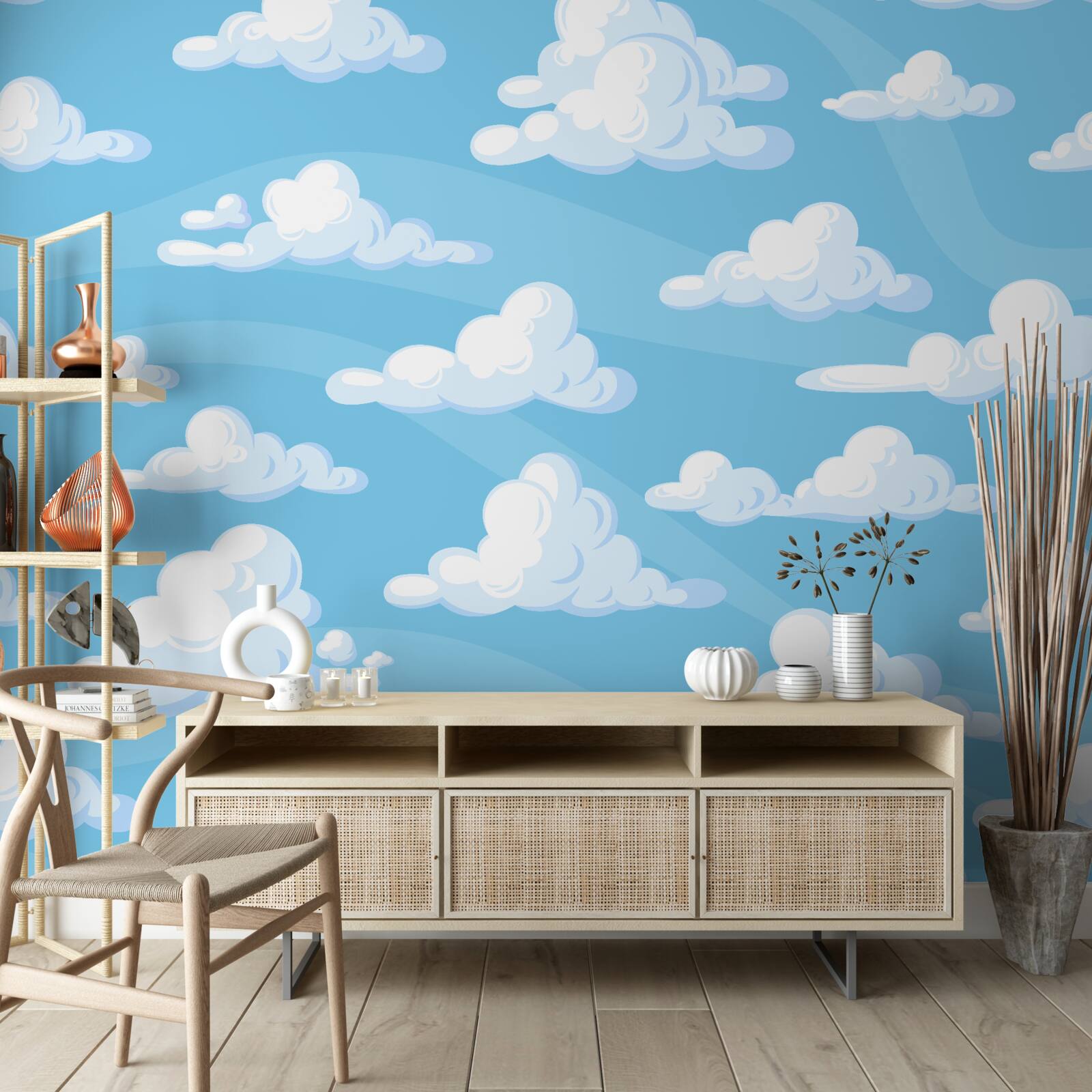 Papier peint nuages flottant dans un ciel d'azur