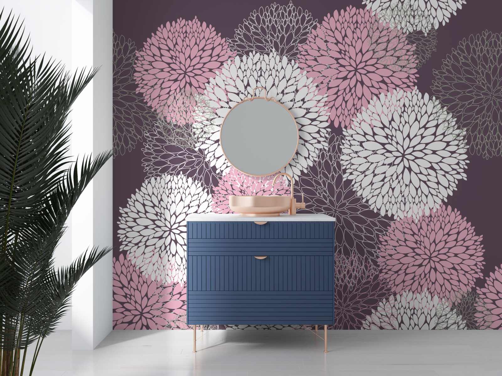 Papier peint Les bourgeons du pissenlit sont de couleur blanche, rose et grise.