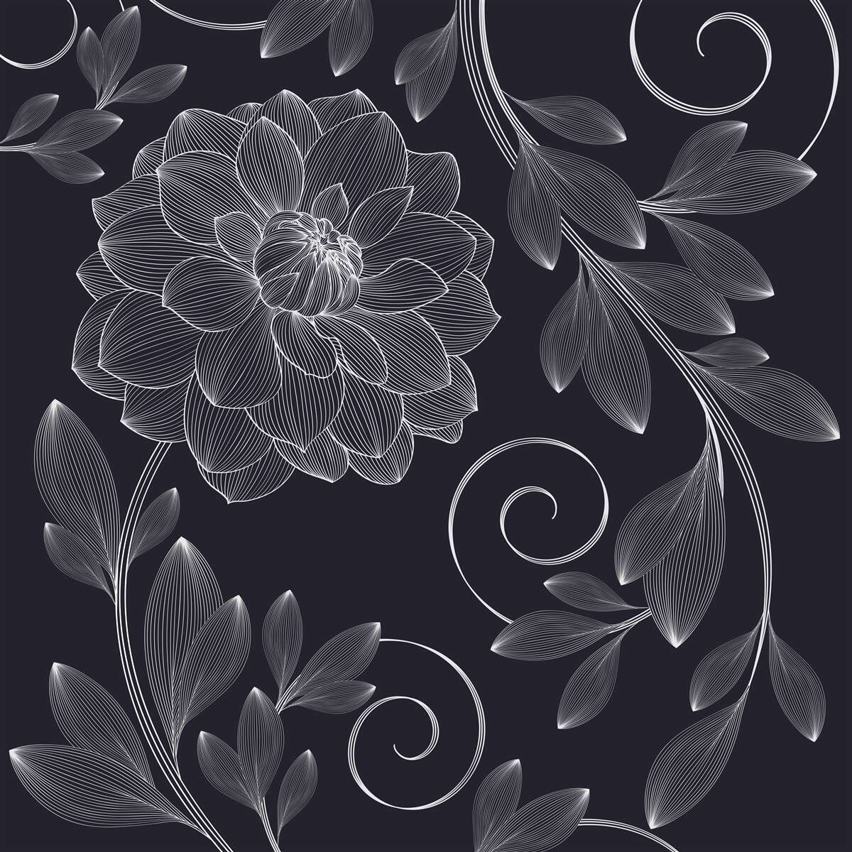 Papier peint bourgeon et feuilles sur fond gris