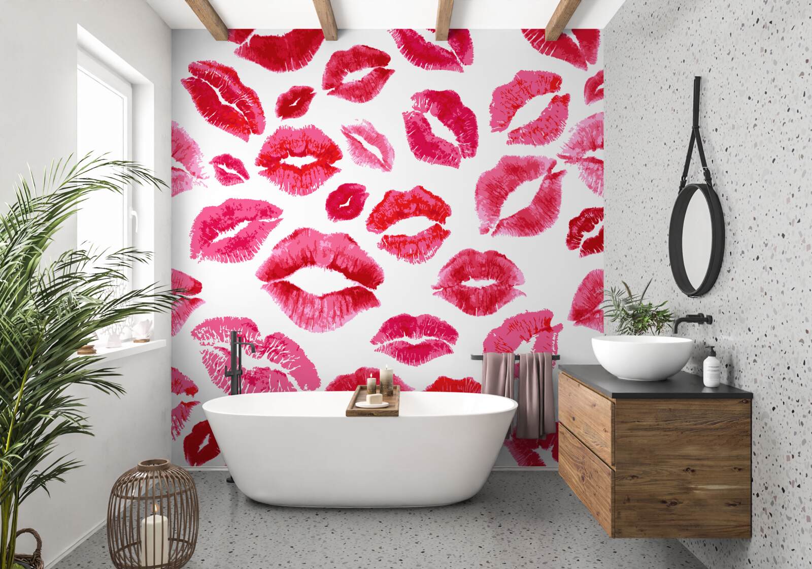 Papier peint des traces de rouge à lèvres écarlate