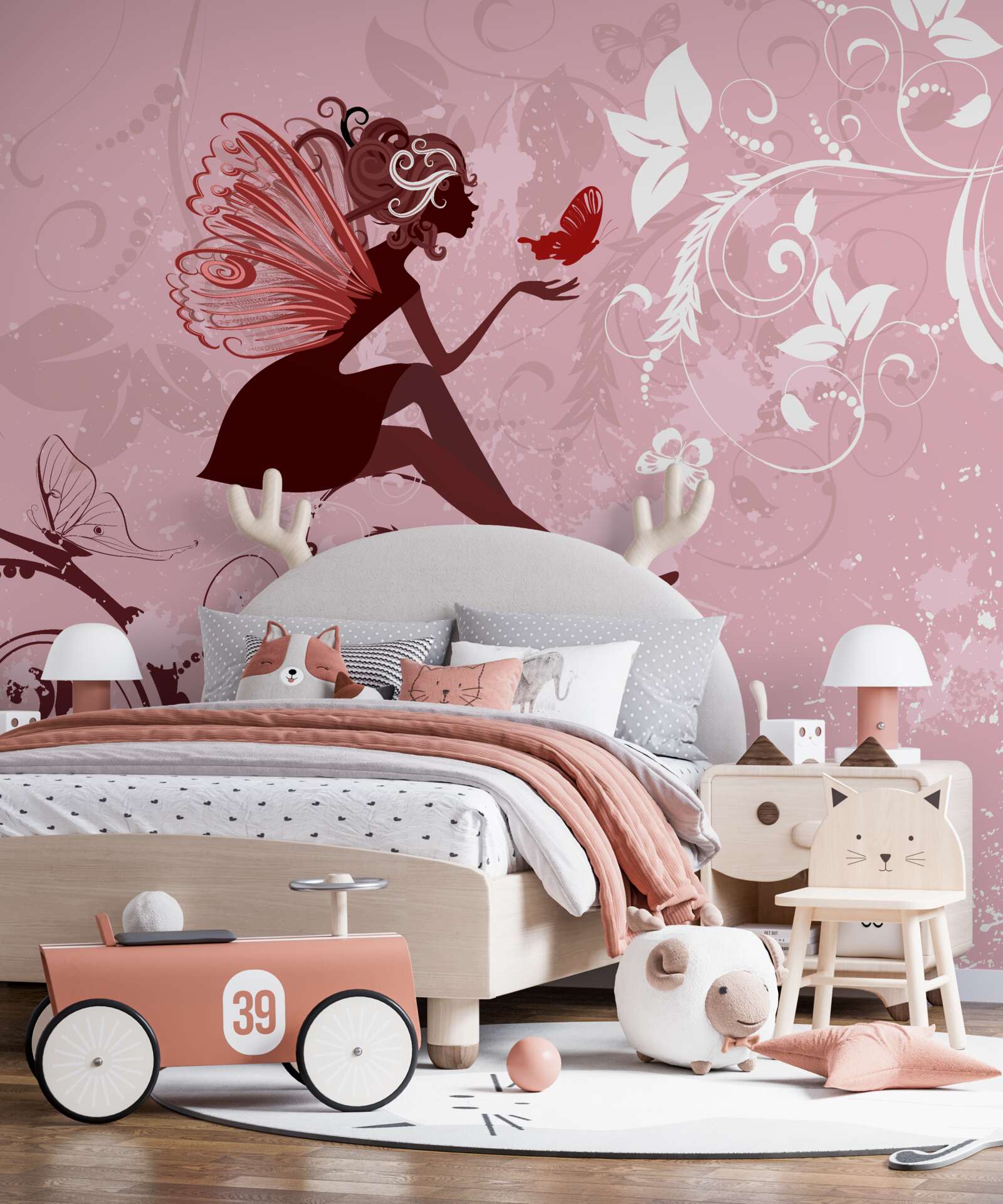 Papier peint une fille essaie d'attraper un papillon