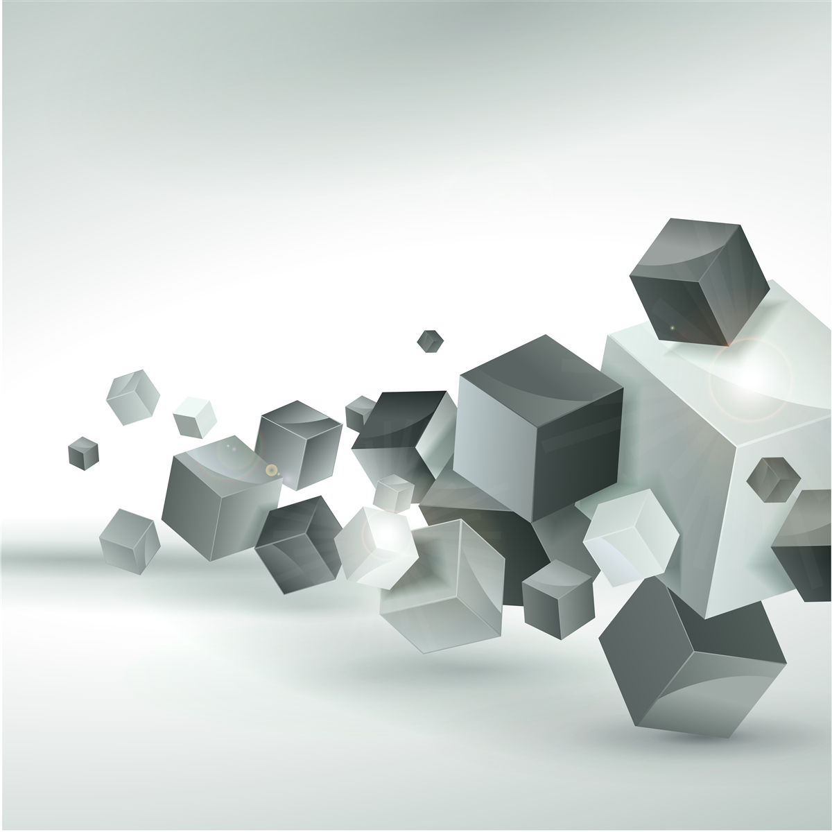 Papier peint des cubes de différentes formes flottant dans l'air